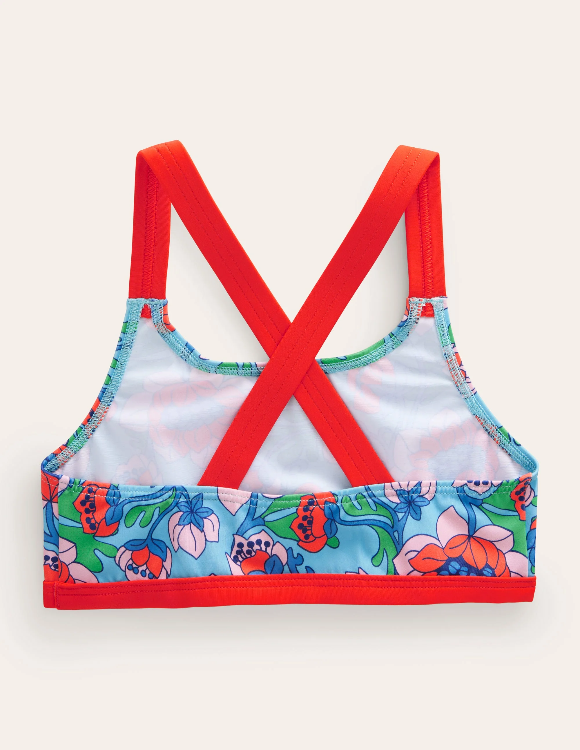 Cross Back Bikini Top-Red Poppy Spring Time Floral - Image 2