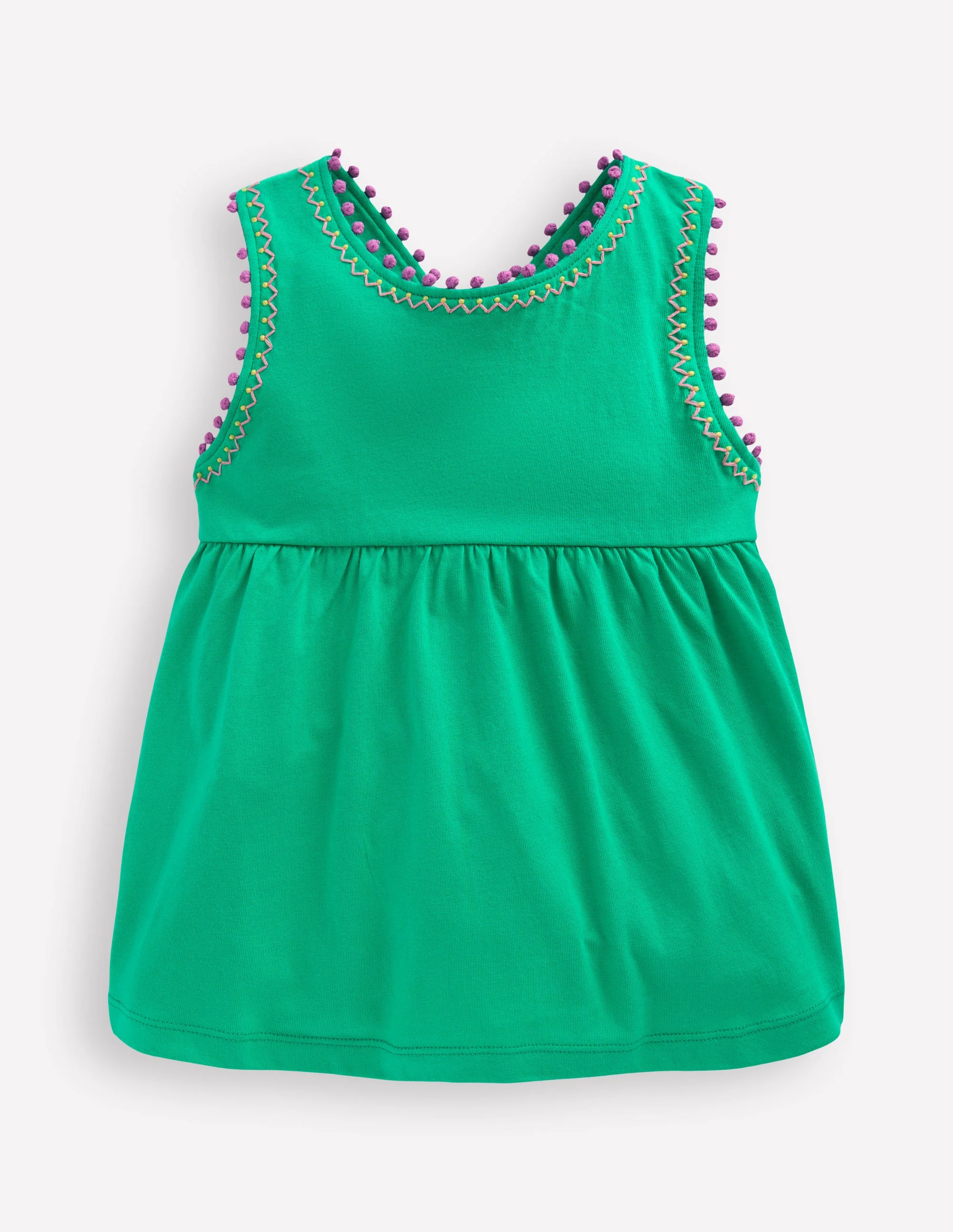 Cross-Back Pom Trim Top-Aquamarine Blue