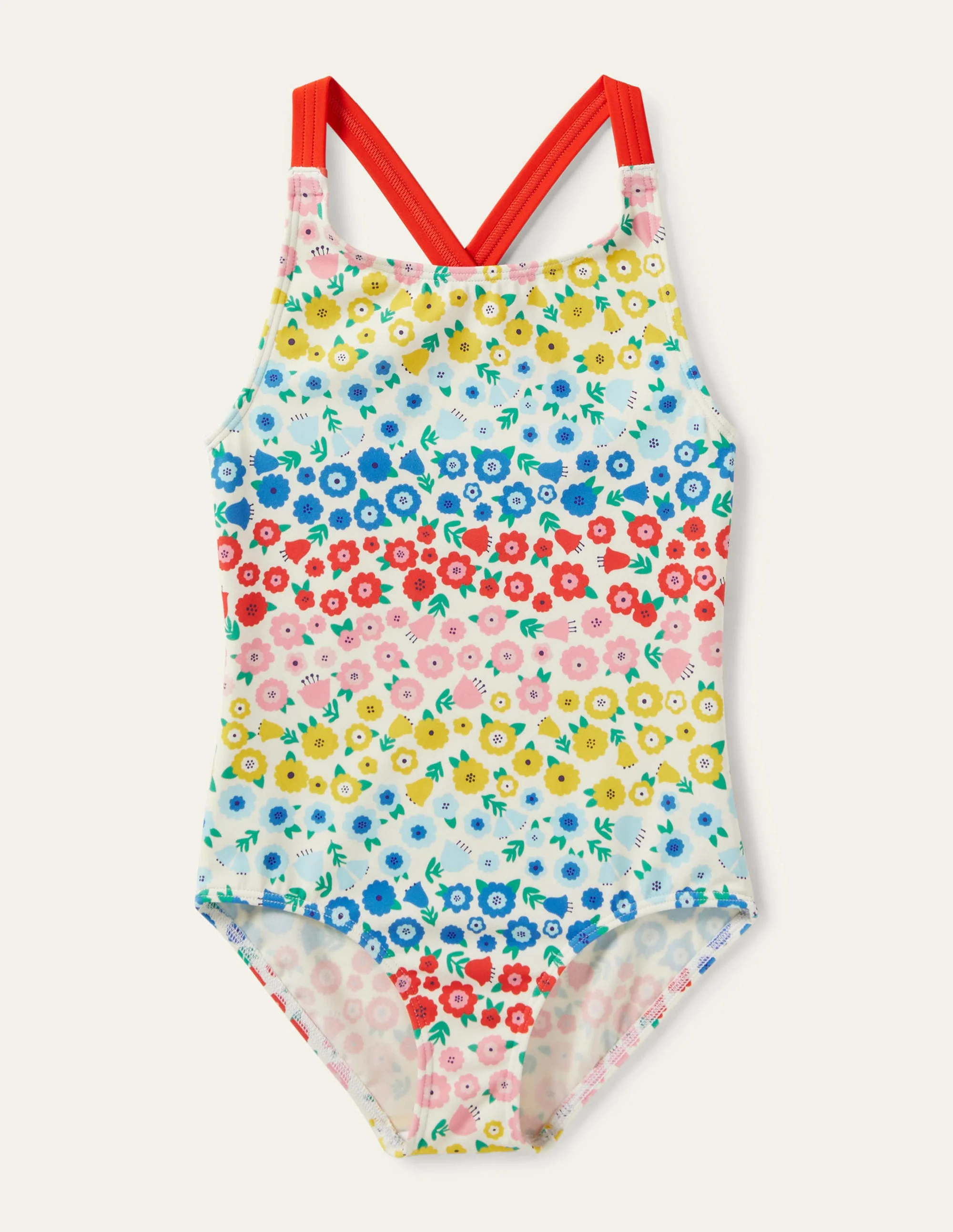 Cross-back Printed Swimsuit-Multi Floral Stripe