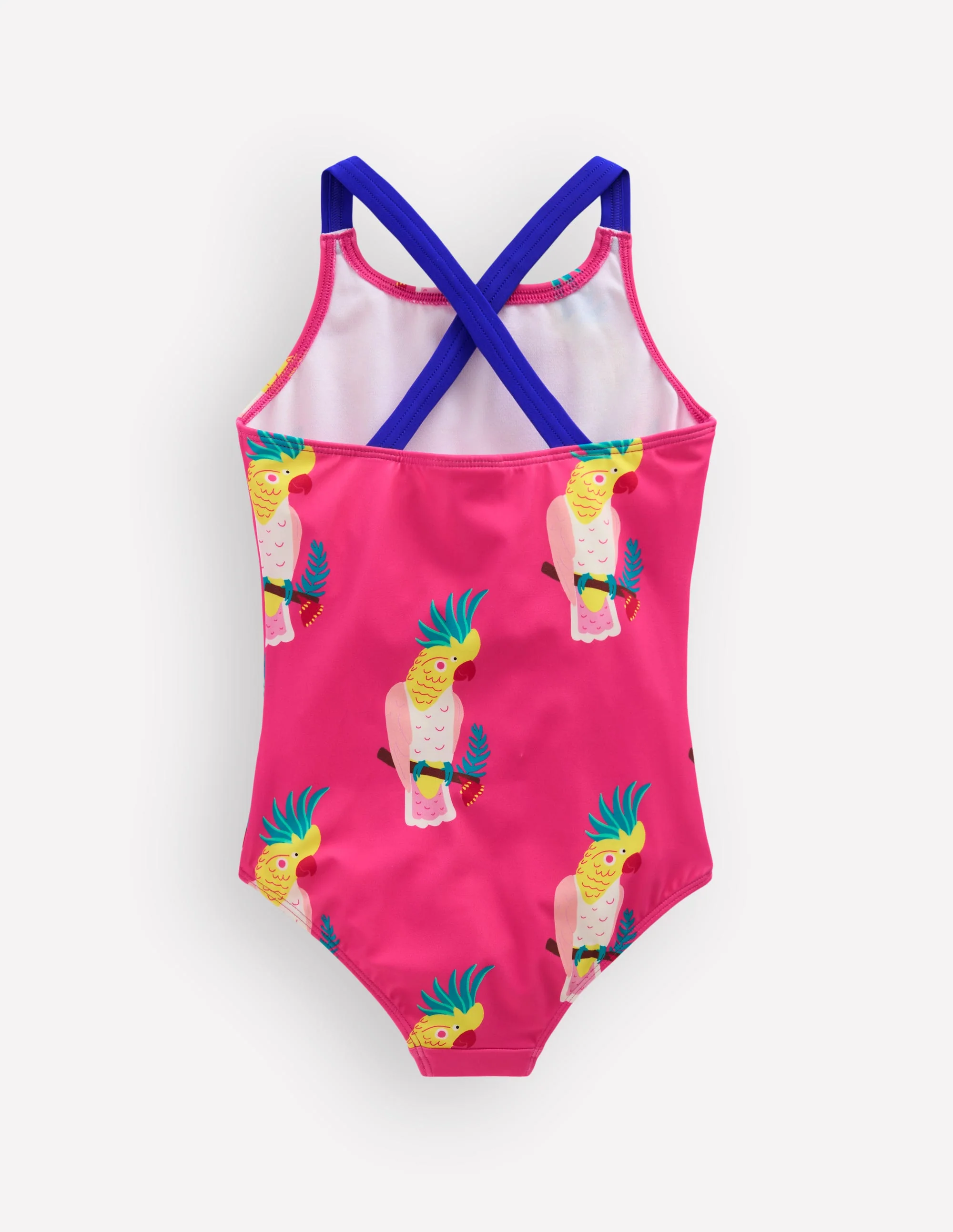 Cross-Back Printed Swimsuit-Pink Tropical Bird - Image 2