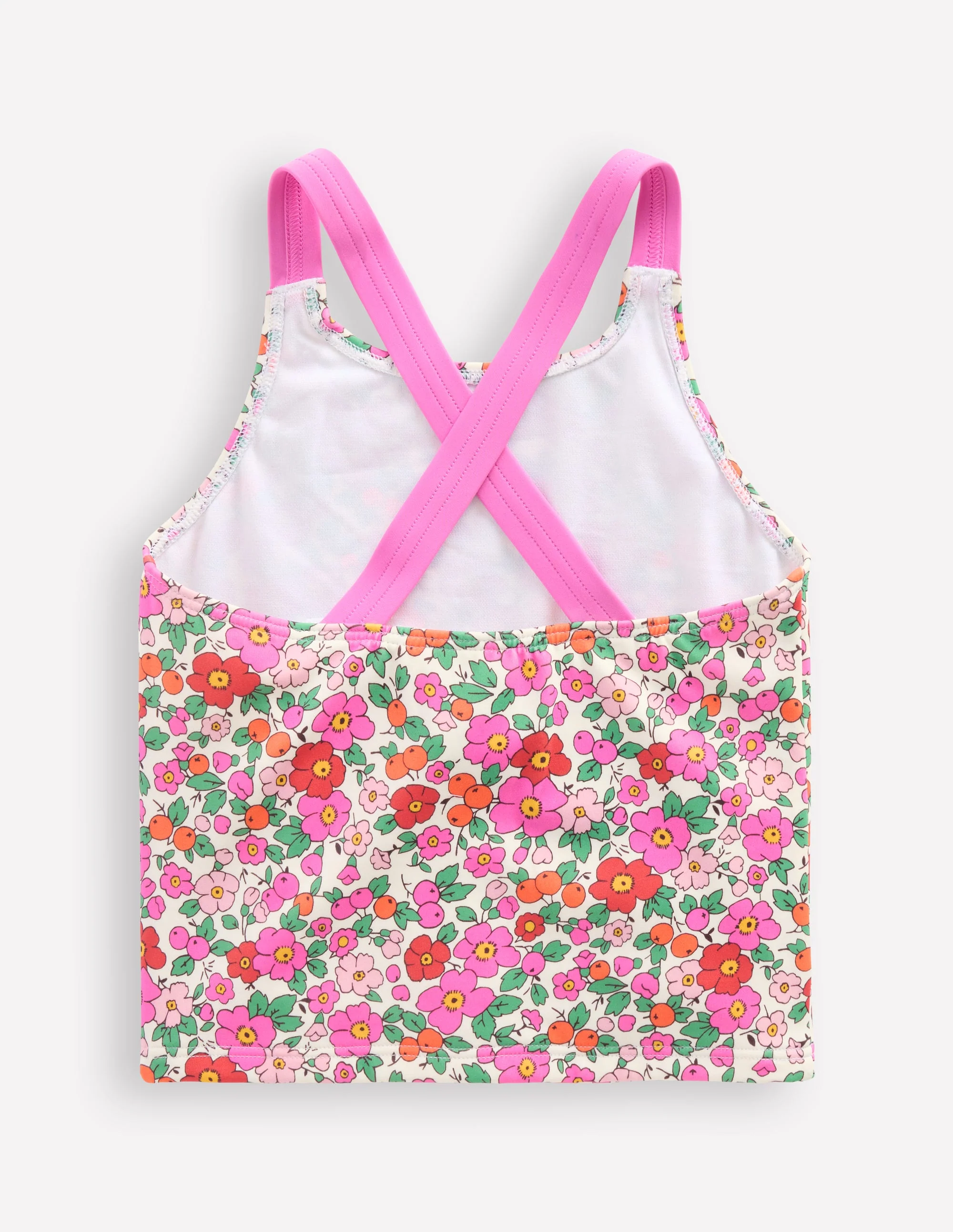 Cross-back Tankini Top-Pink Apple Blossom Floral - Image 2