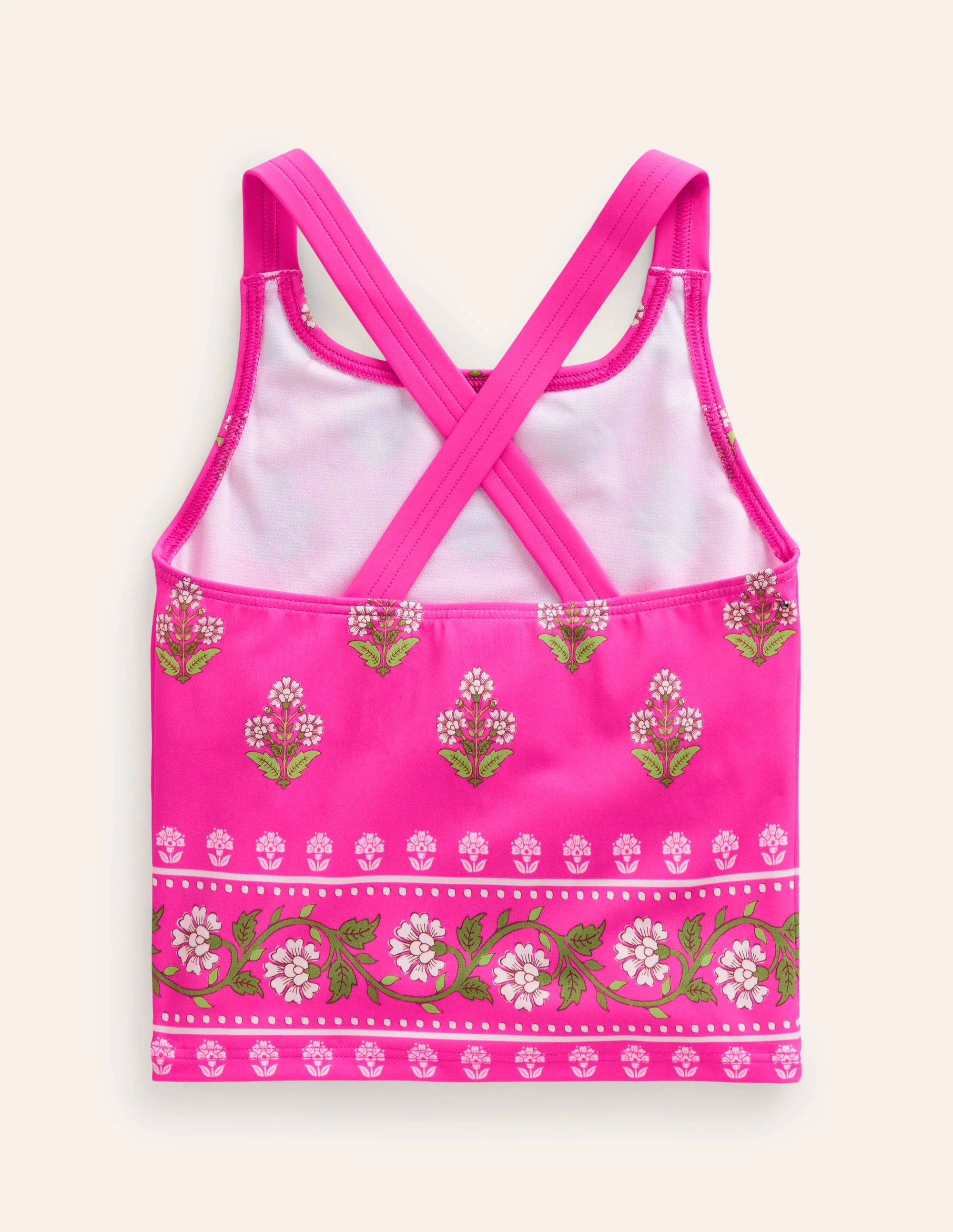 Cross Back Tankini Top-Pink Small Woodblock - Image 2