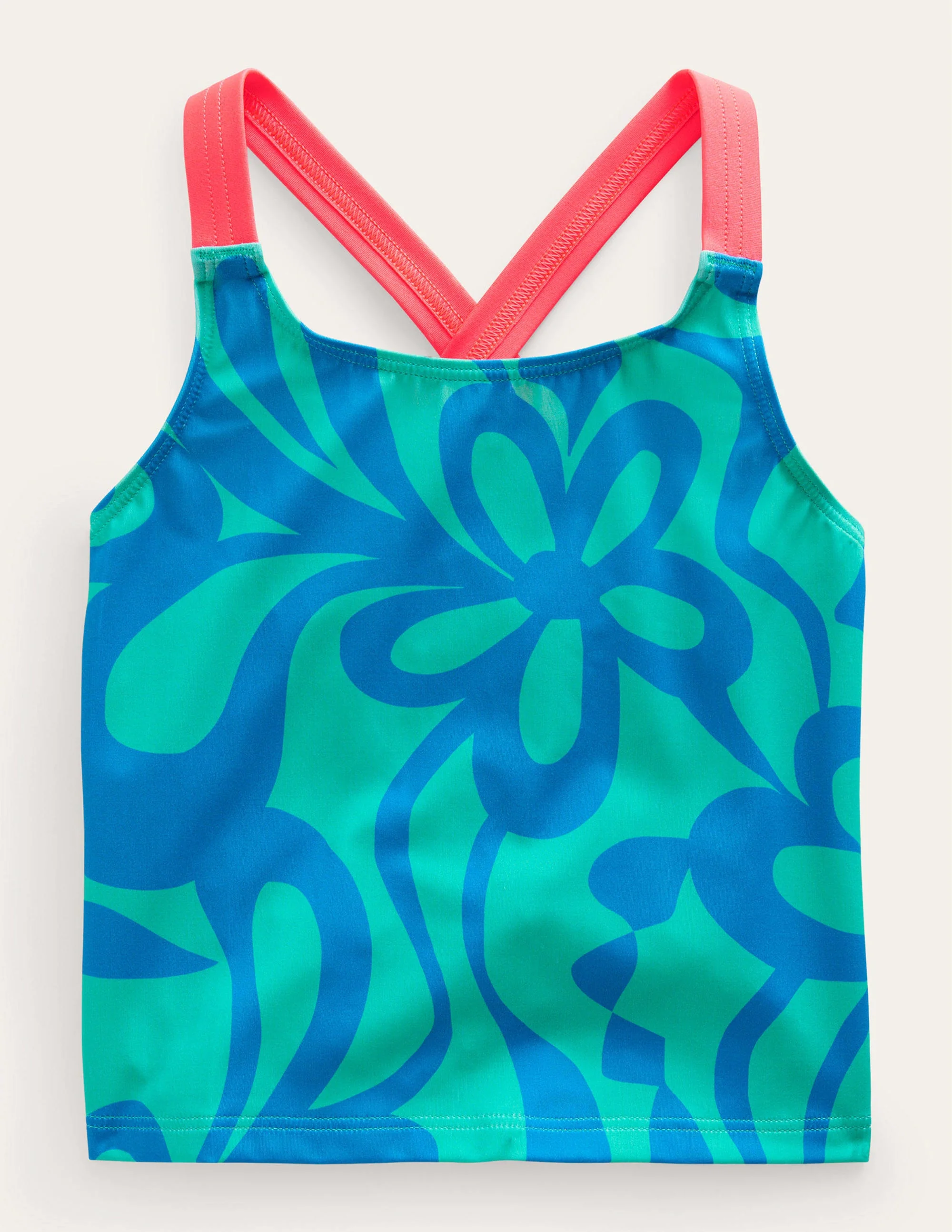 Cross Back Tankini Top-Tropical Green Summer Stencil