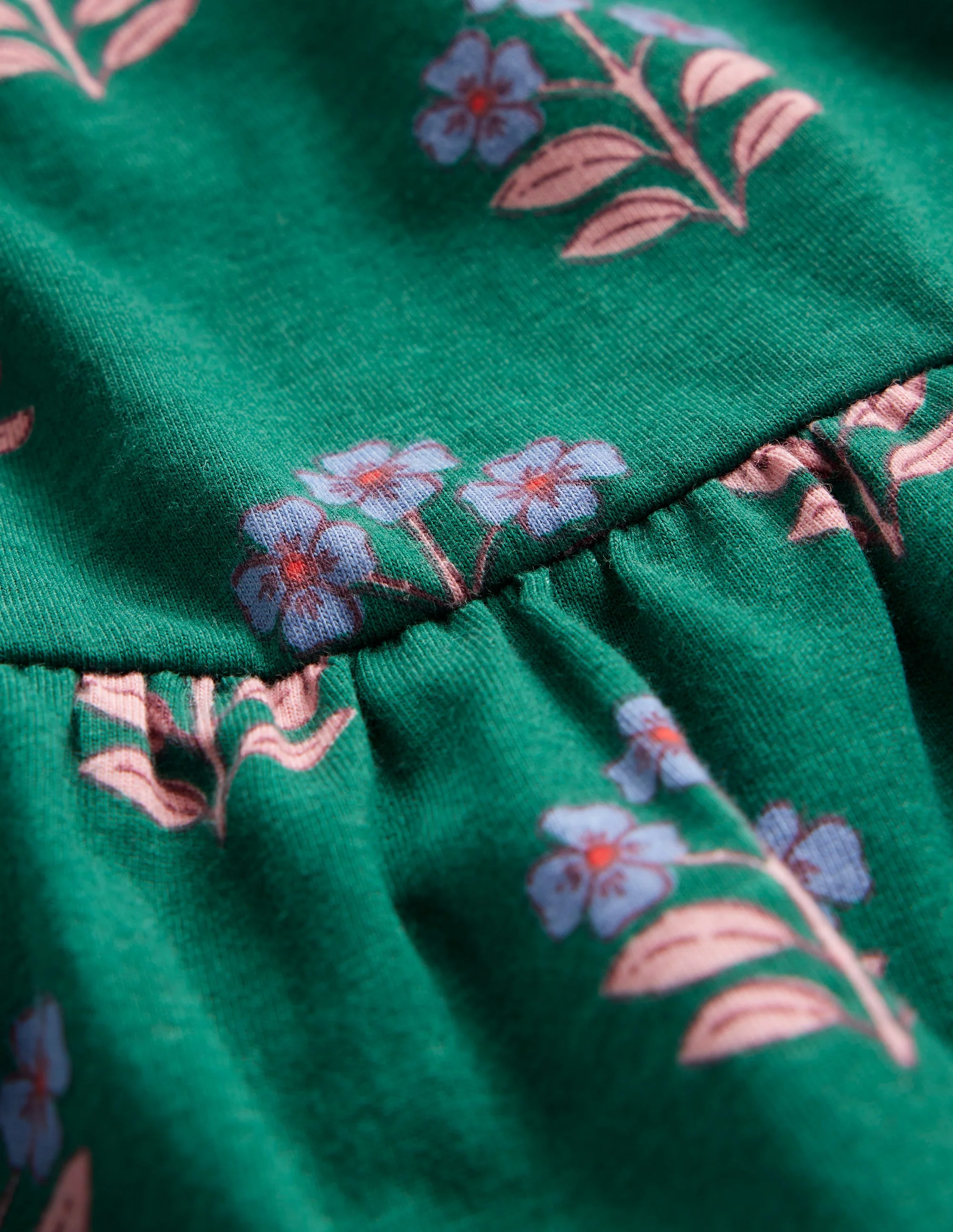 Curved Yoke Jersey Dress-Jewel Green Flower Stamp - Image 3