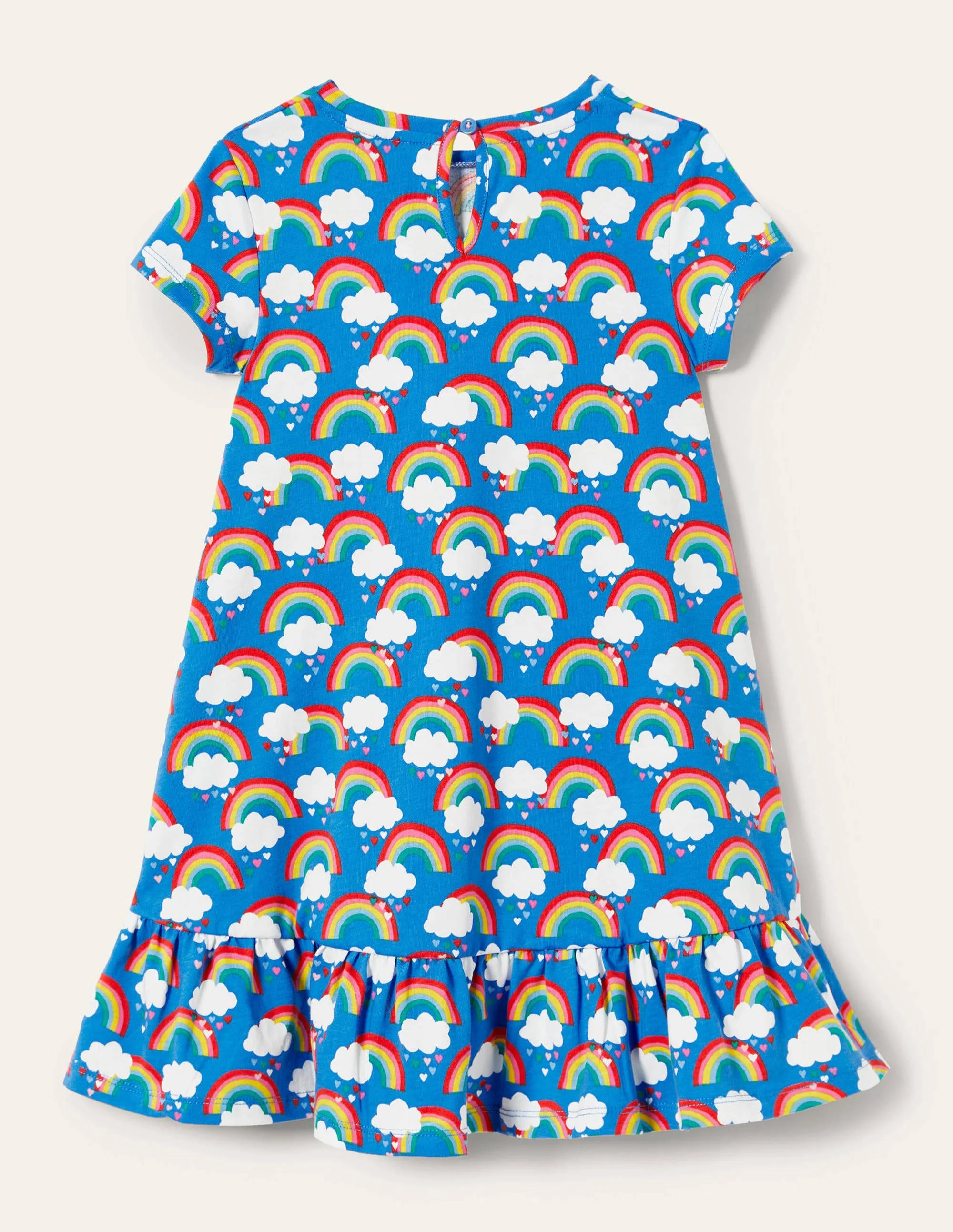 Drop Hem Jersey Dress-Moroccan Blue Love Rainbows - Image 2