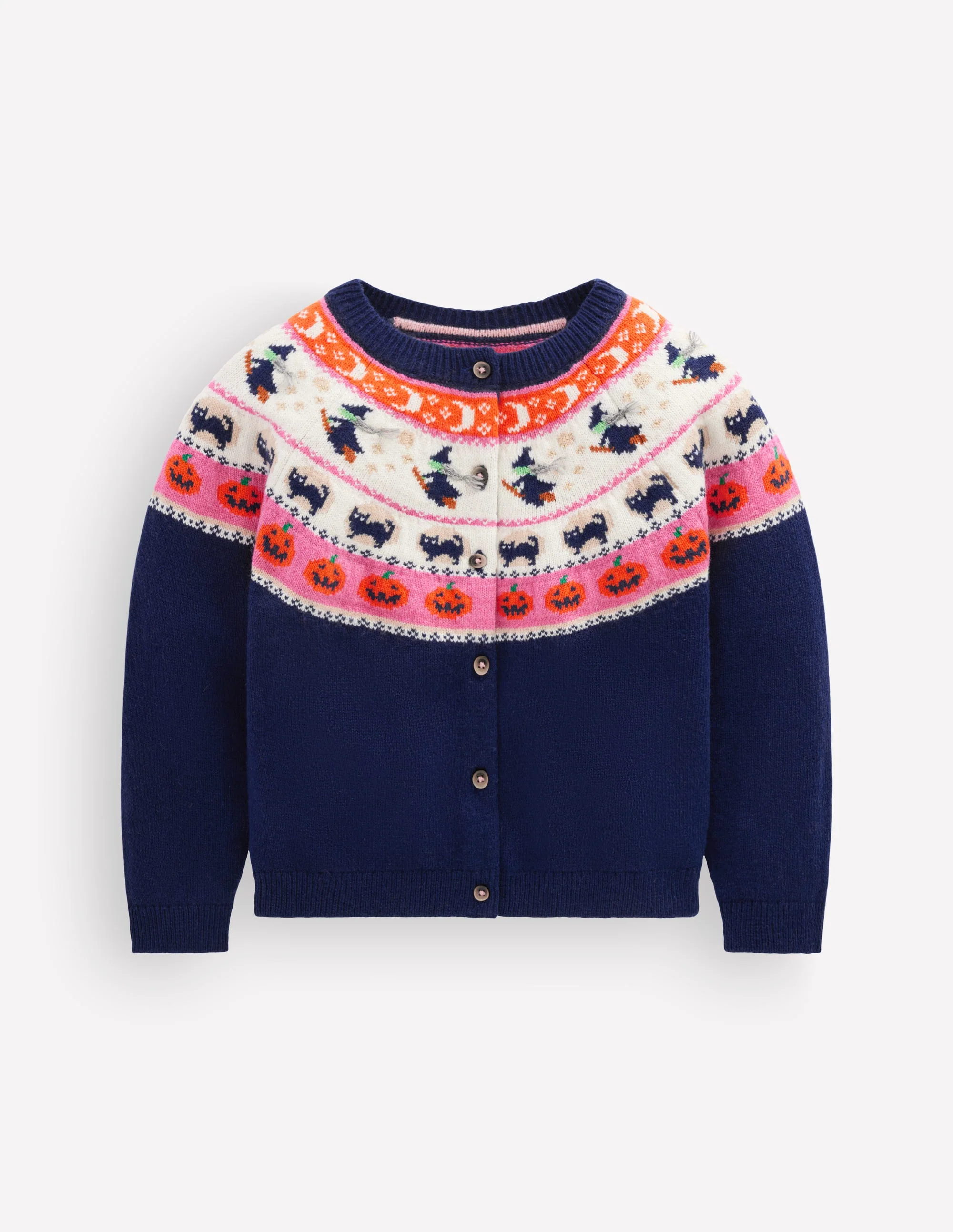 Edie Fair Isle Cardigan-College Navy Halloween
