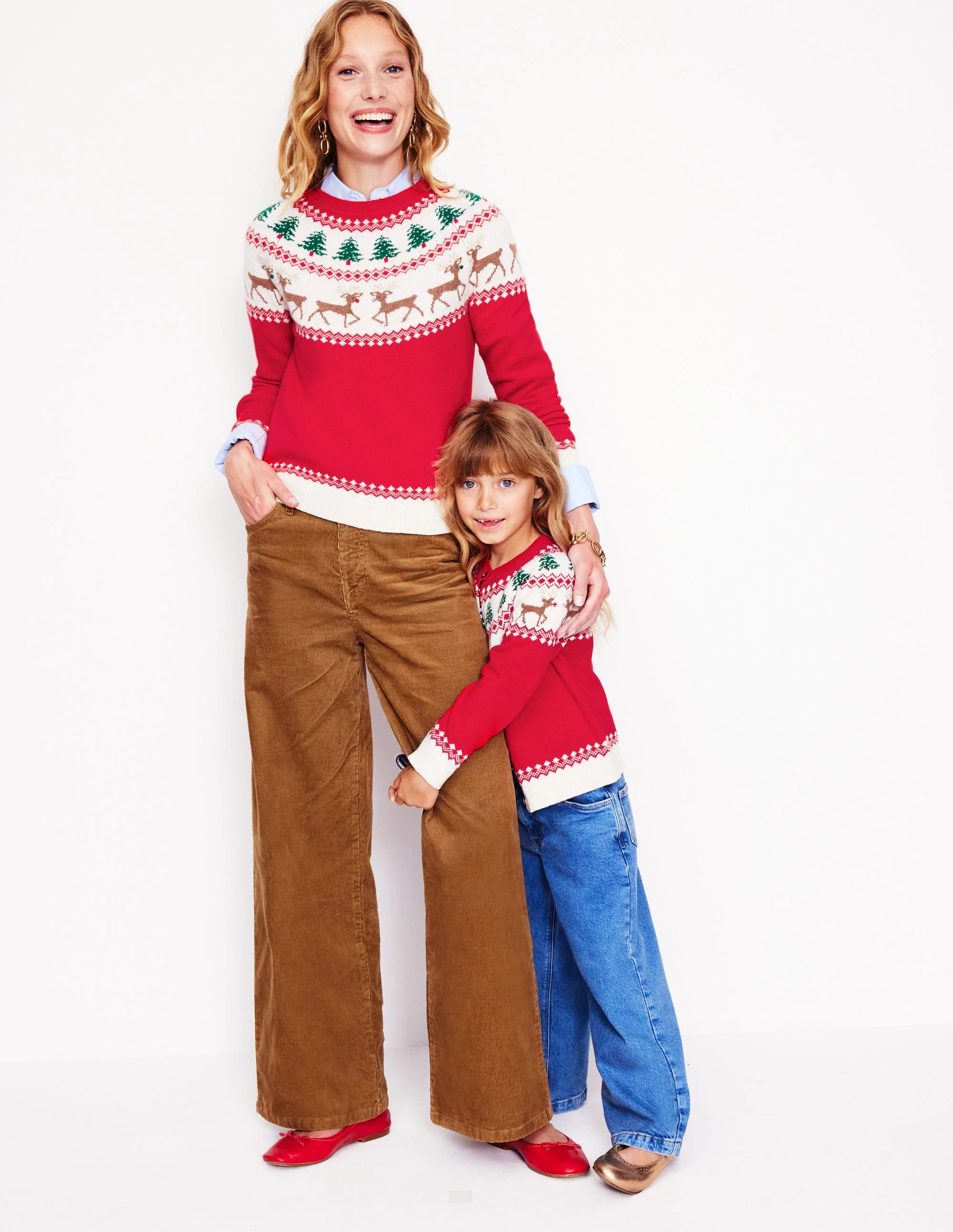 Edie Fair Isle Cardigan-Poppy Red Reindeer - Image 4