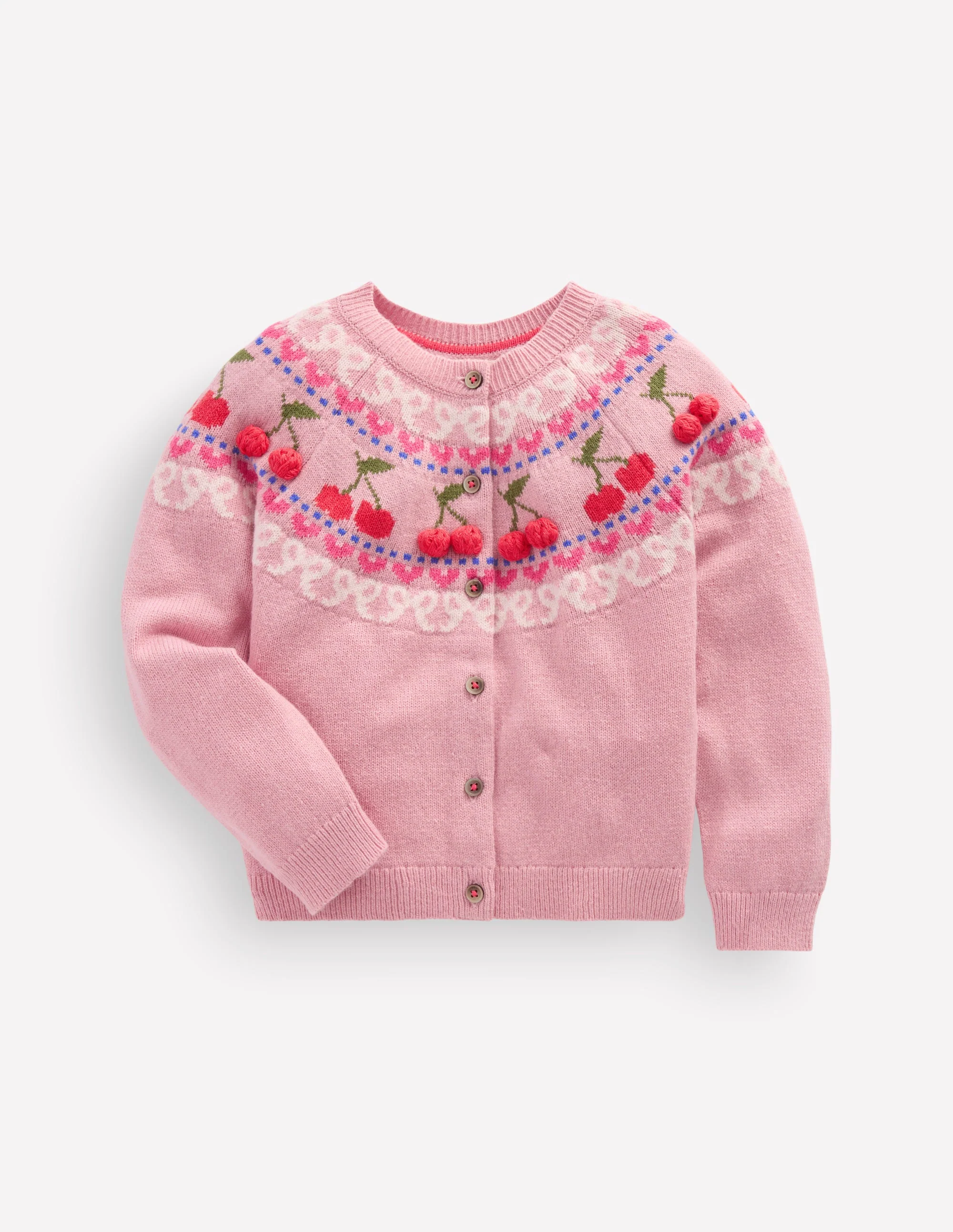 Edie Fair Isle Cardigan-Vintage Pink Marl Cherries - Image 3