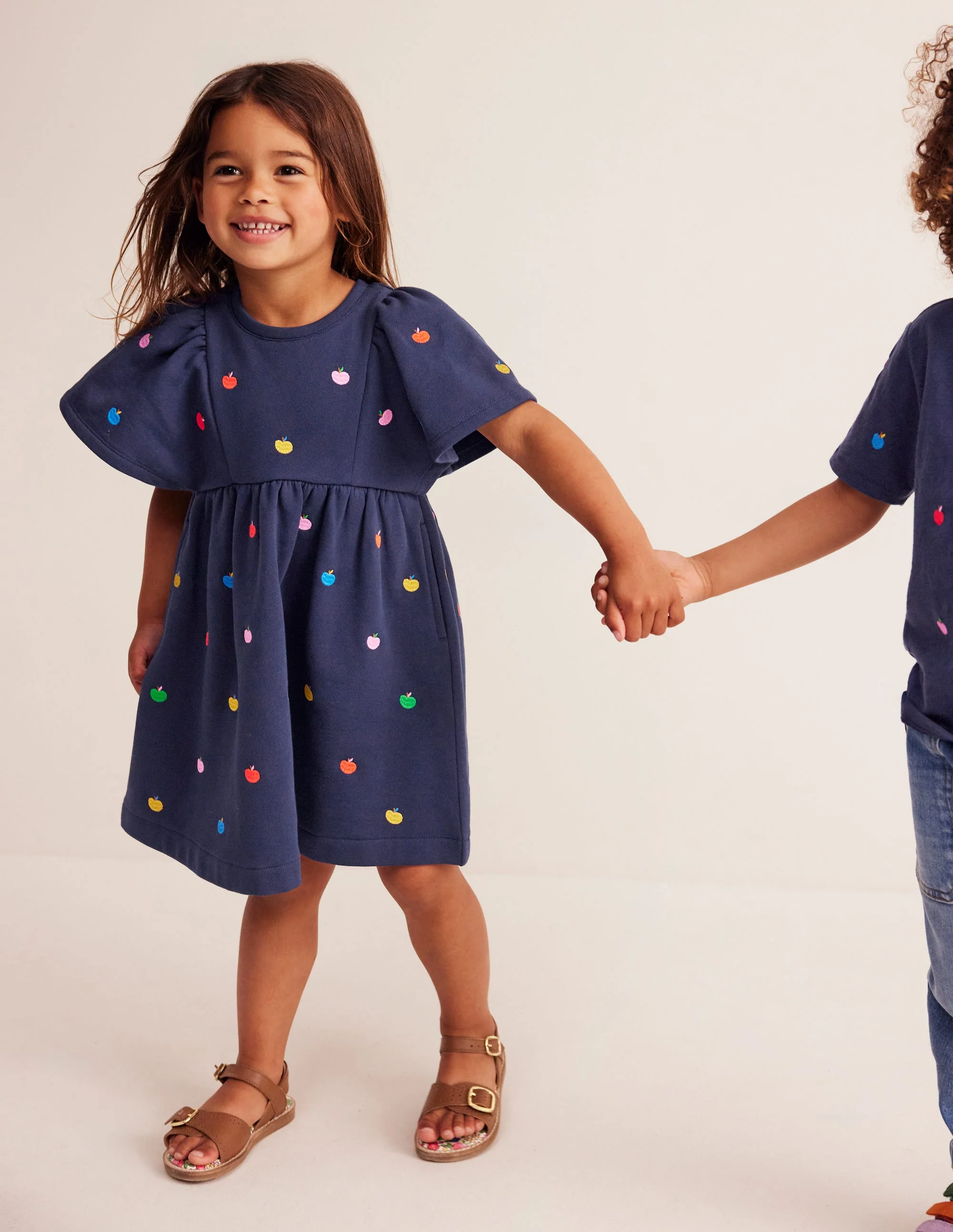 Embroidered Cosy Sweat Dress-College Navy Rainbow Apples - Image 2