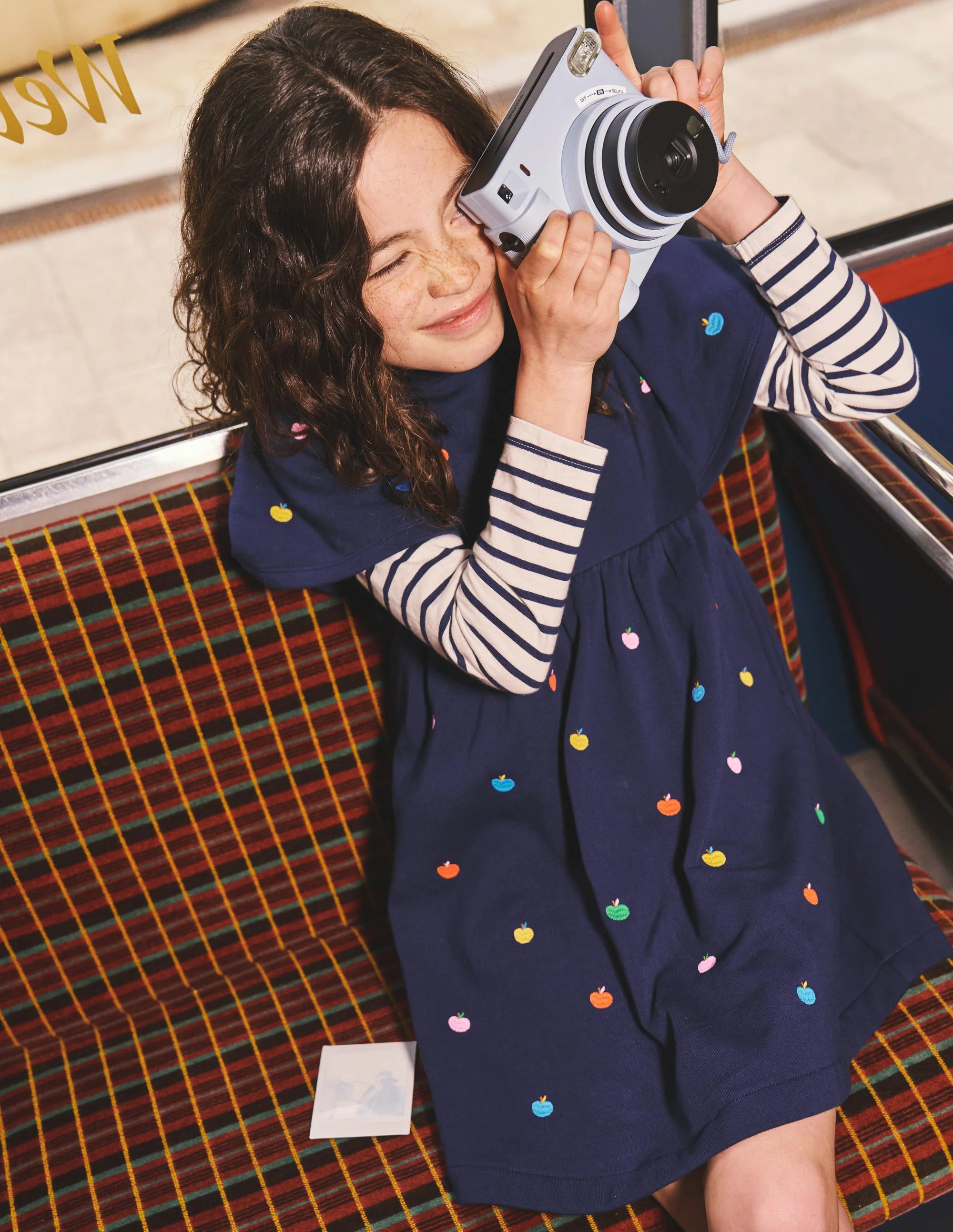 Embroidered Cosy Sweat Dress-College Navy Rainbow Apples - Image 7