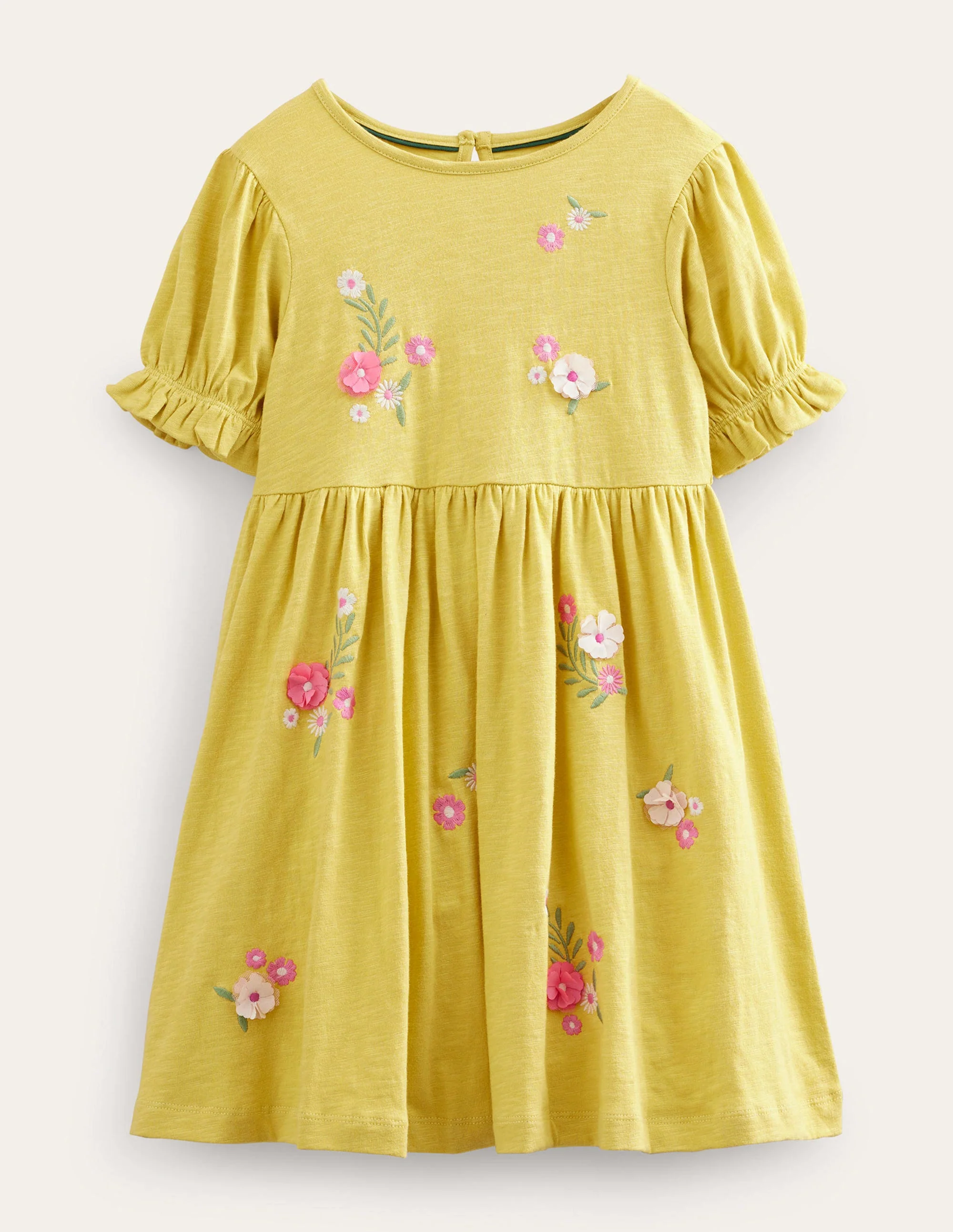 Embroidered Jersey Dress-Buttercup Yellow