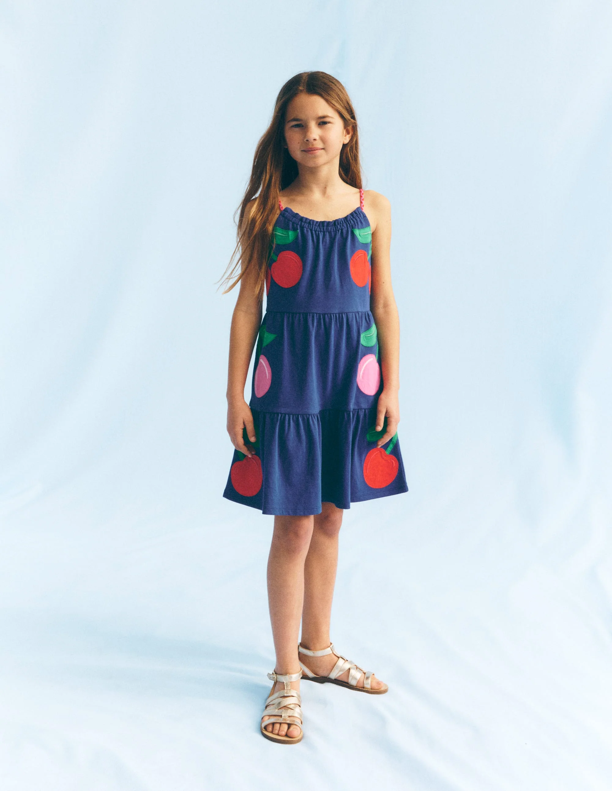 Enola Appliqué Jersey Dress-Starboard Blue Giant Cherries