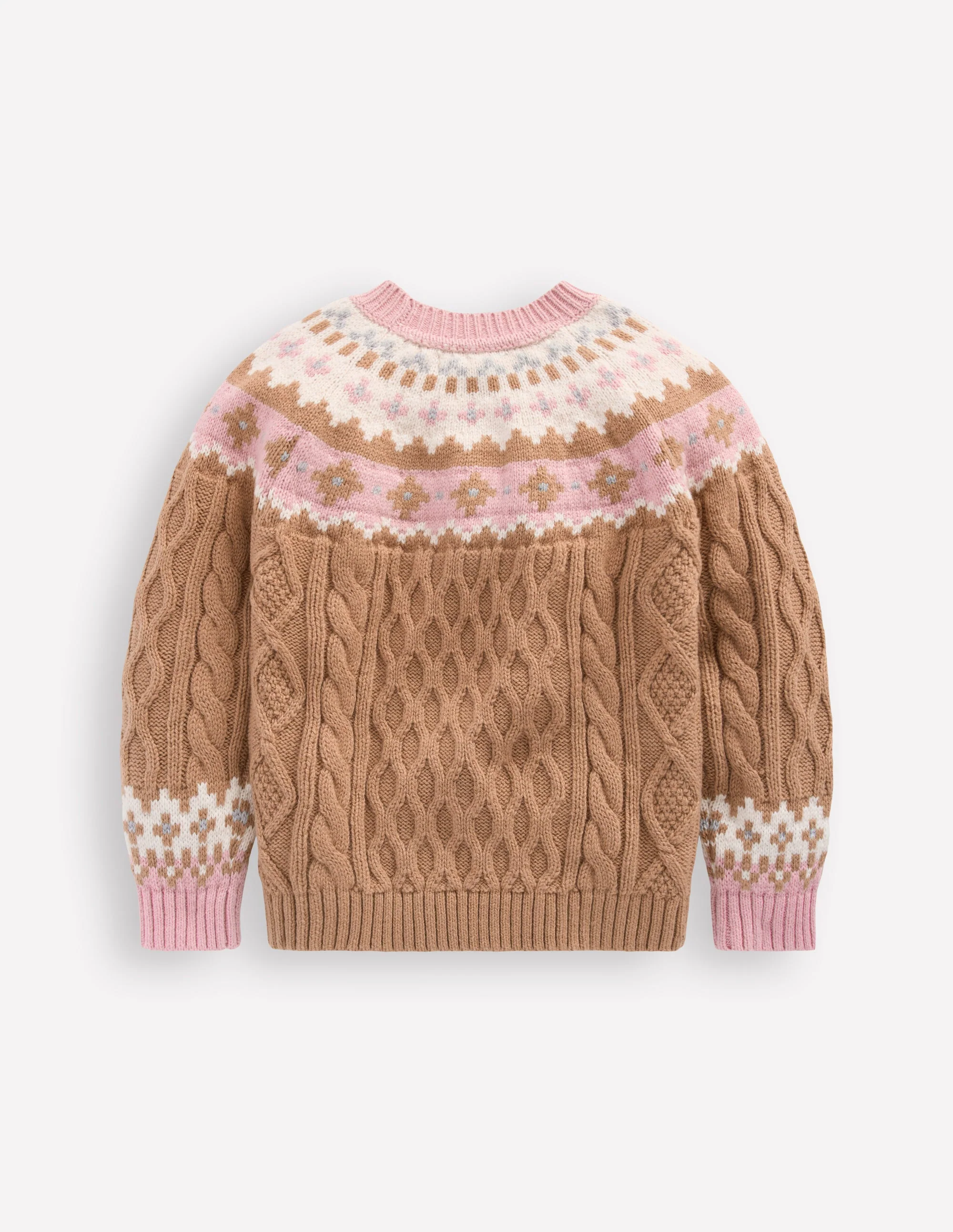 Fair Isle Cable Jumper-Camel Melange - Image 2