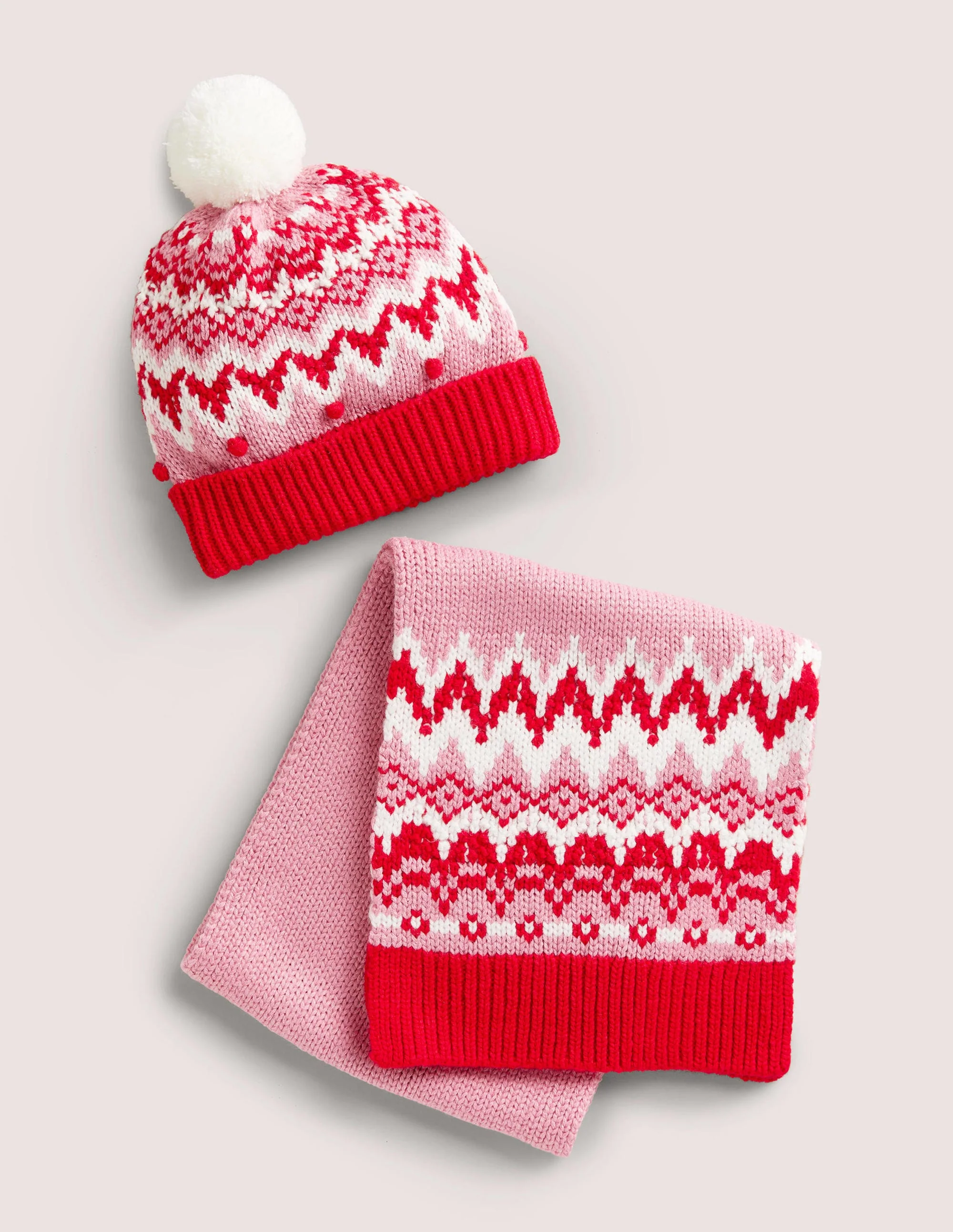 Fair Isle Hat and Scarf set-Pink