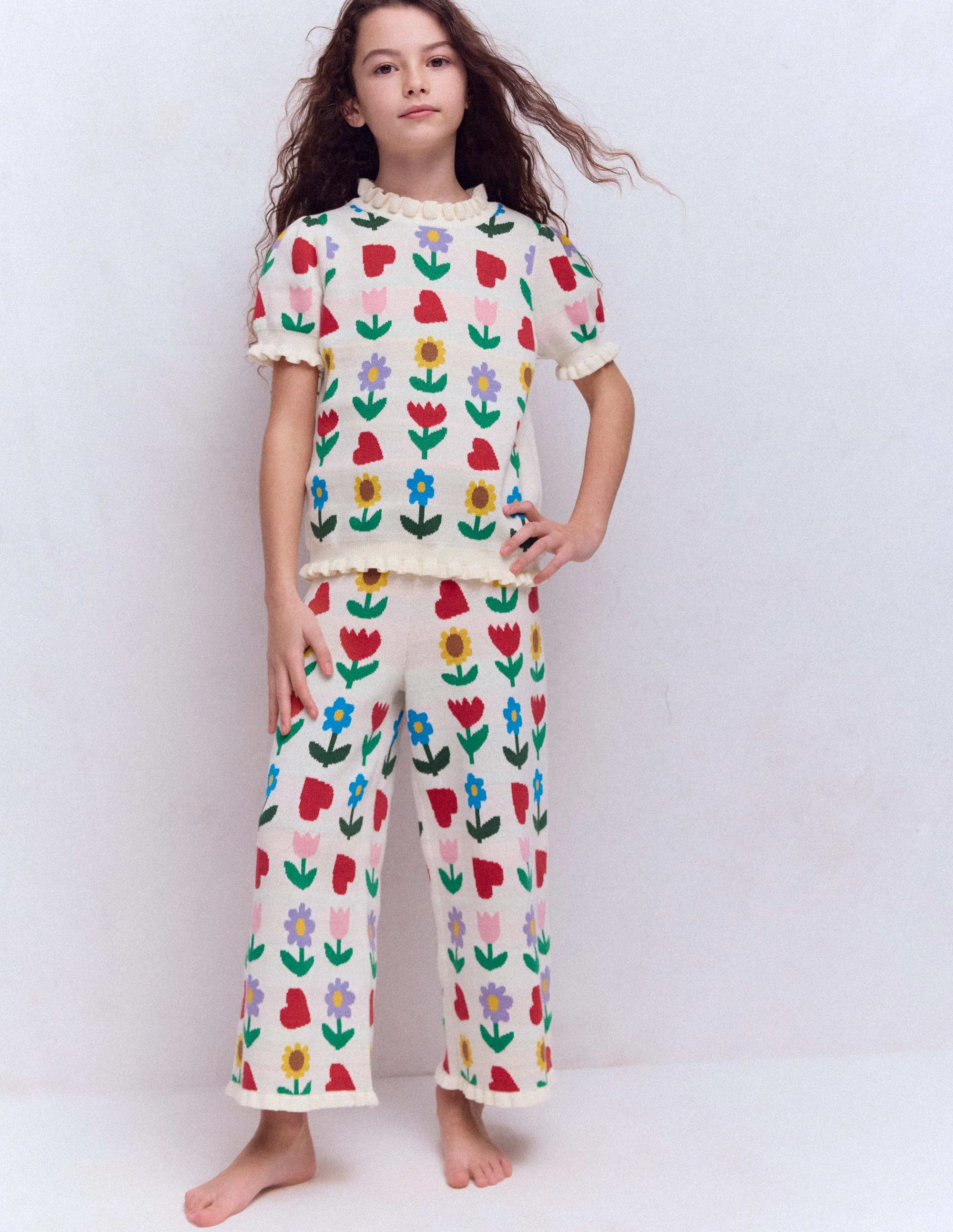Flared Knitted Trousers-Ecru Marl Sunflower Garden
