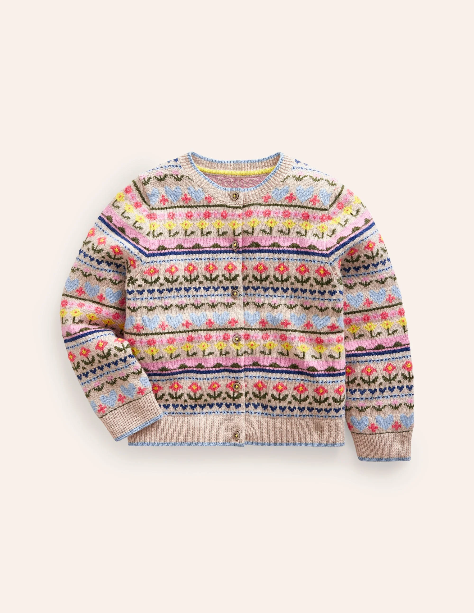 Floral Fair Isle Cardigan-Ecru Marl Flowers - Image 5