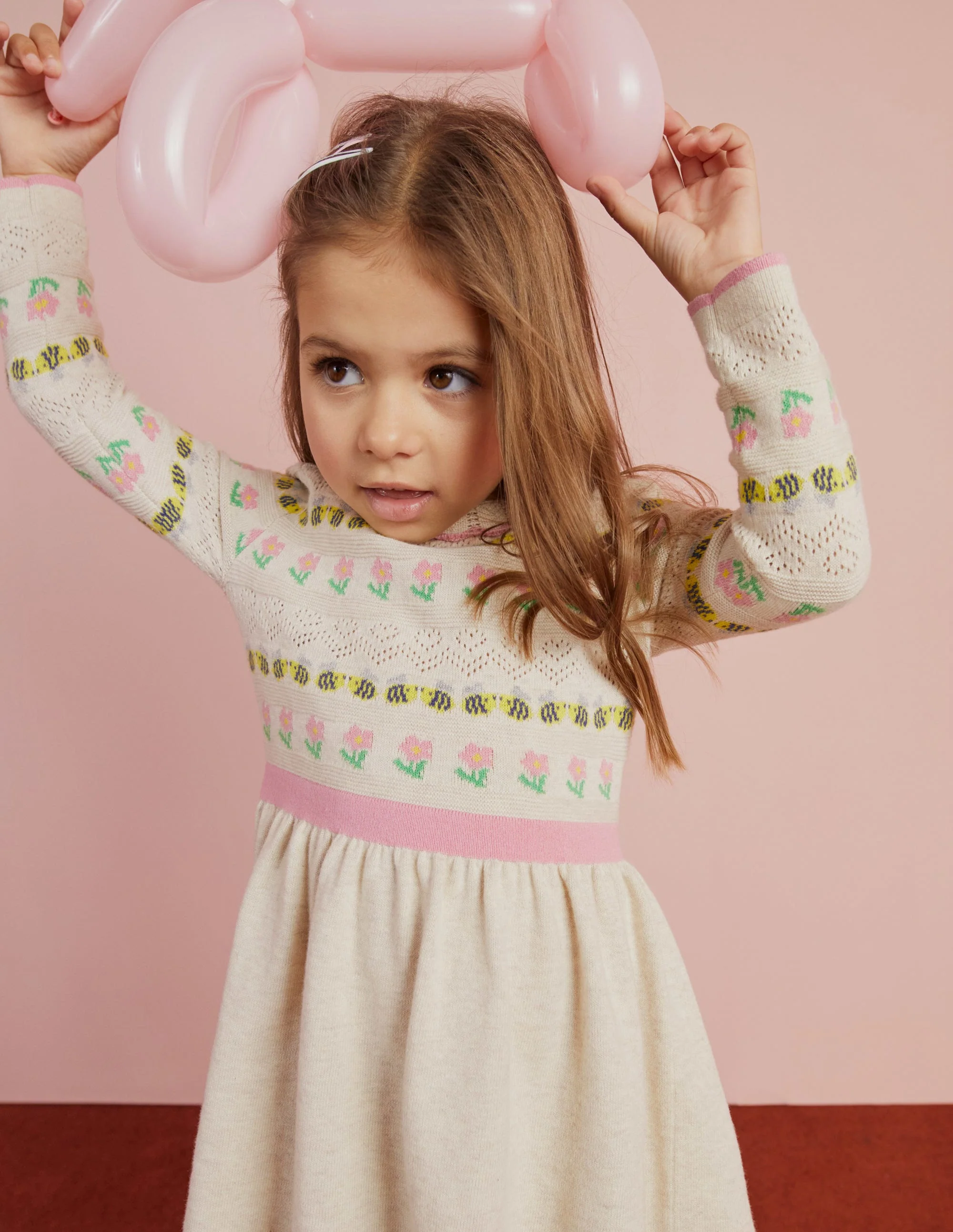 Flower Pointelle Knit Dress-Ecru Marl - Image 9