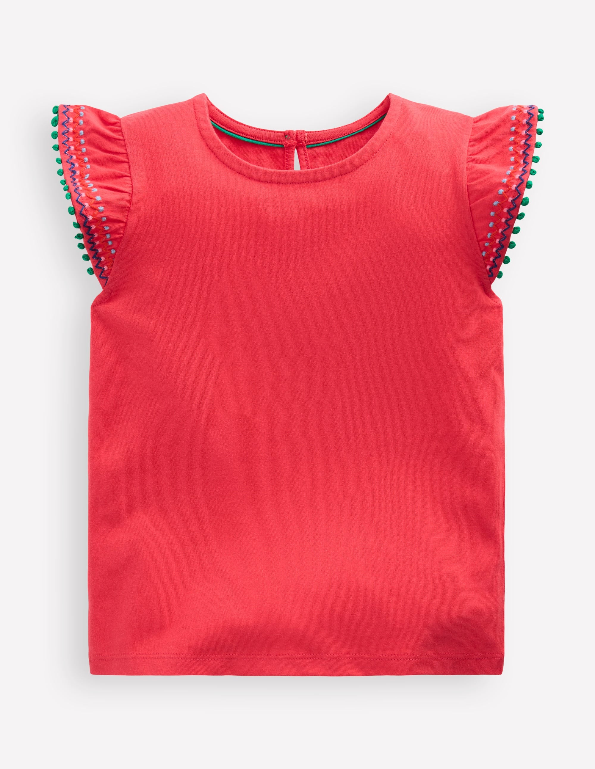 Flutter Sleeve Trim Top-Jam Red