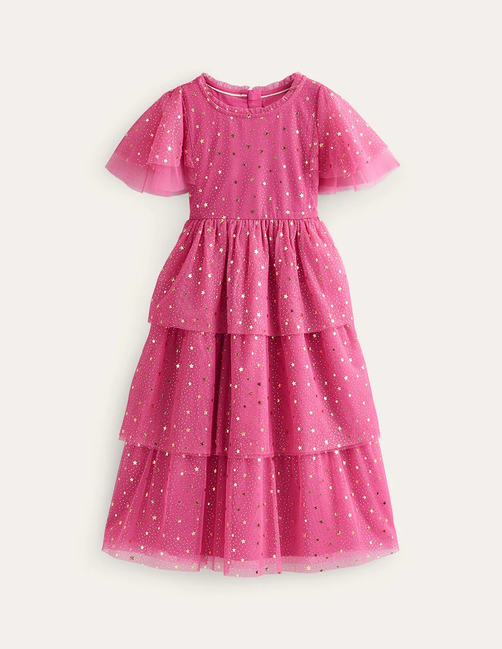 Foil Star Tulle Dress-Sweet William Pink