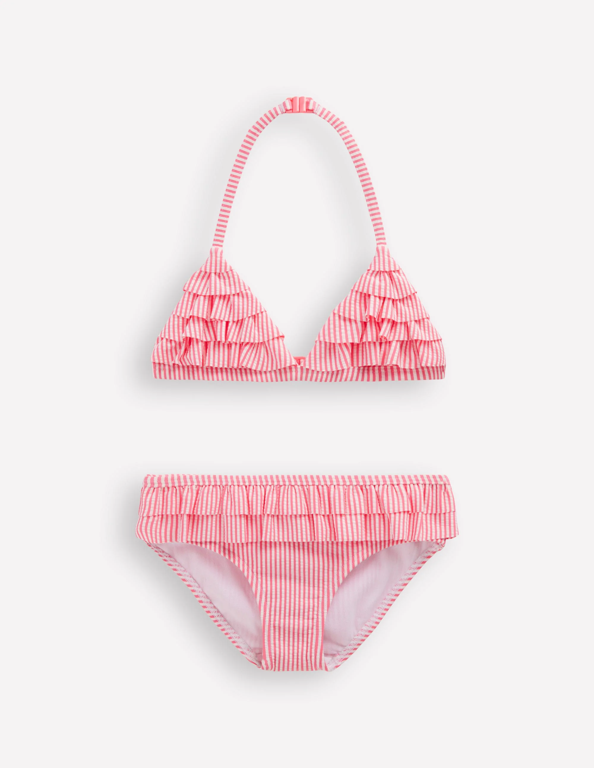 Frill Bikini-Salmon Pink Stripe