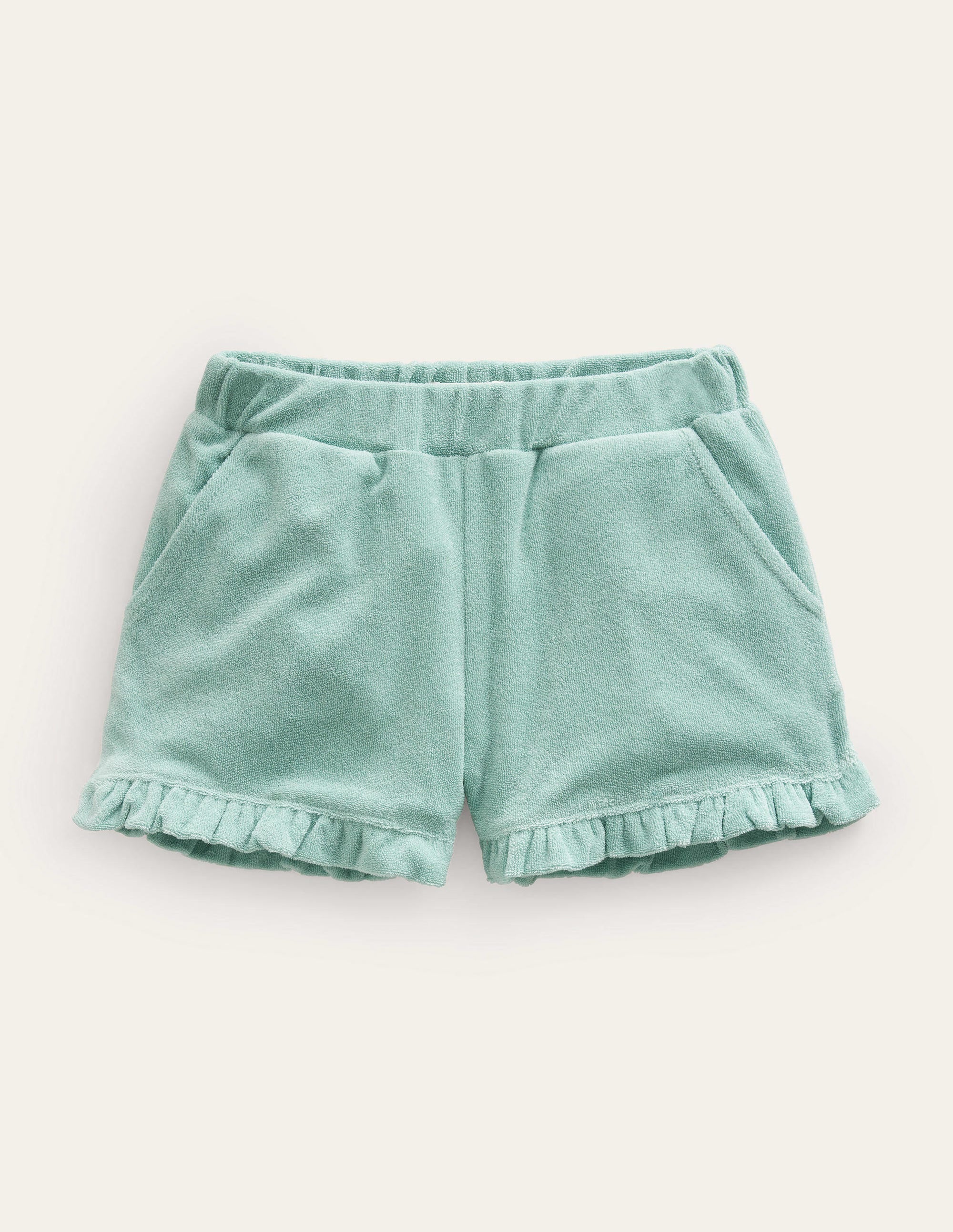 Frill Hem Towelling Shorts-Hot Spring Blue