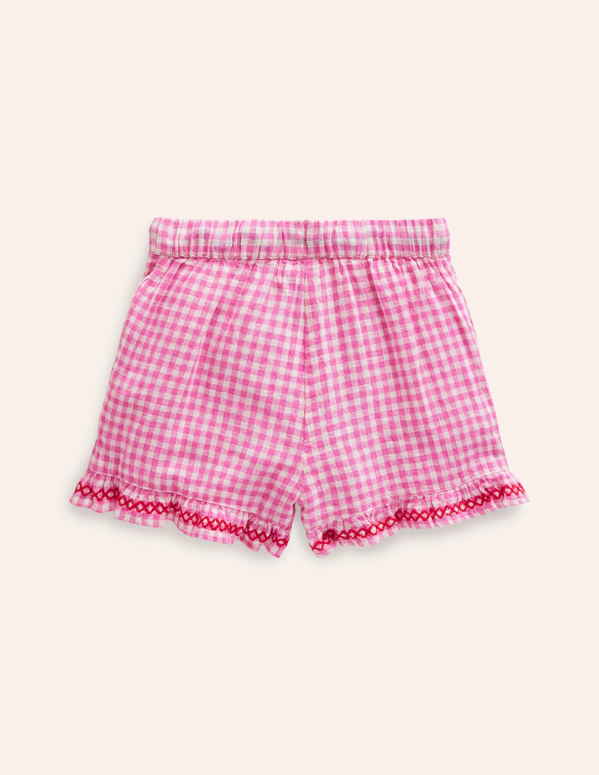 Frill Hem Woven Shorts-Pink/ Ivory Gingham - Image 2