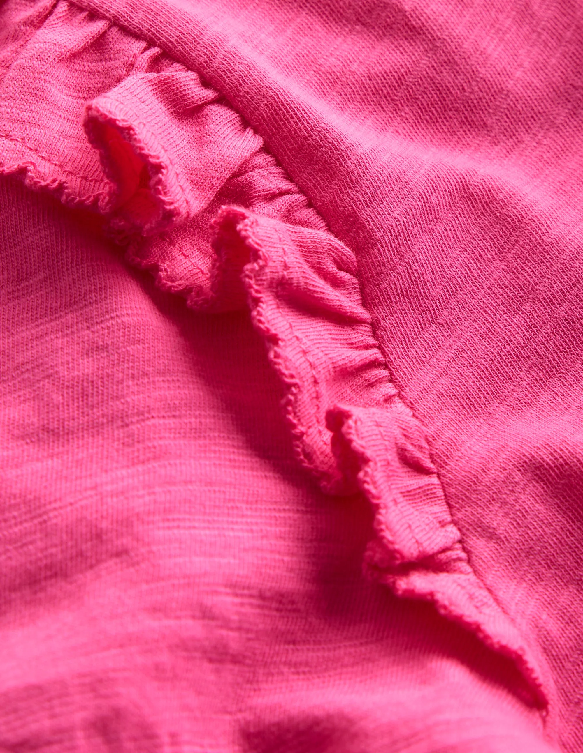 Frill Sleeve Slub Top-Sorbet Pink - Image 3