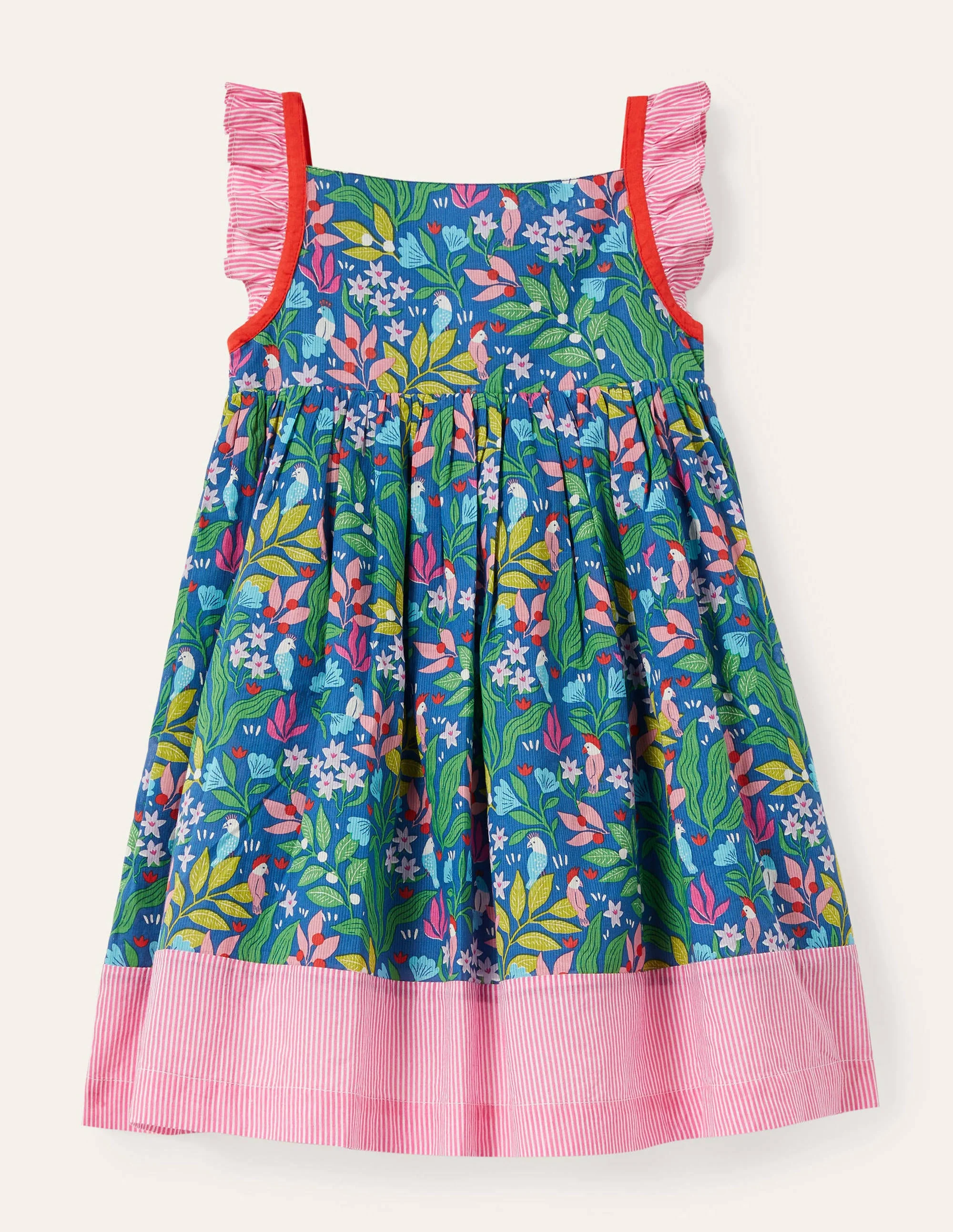 Frill Strap Dress-Venice Blue Tropical Garden