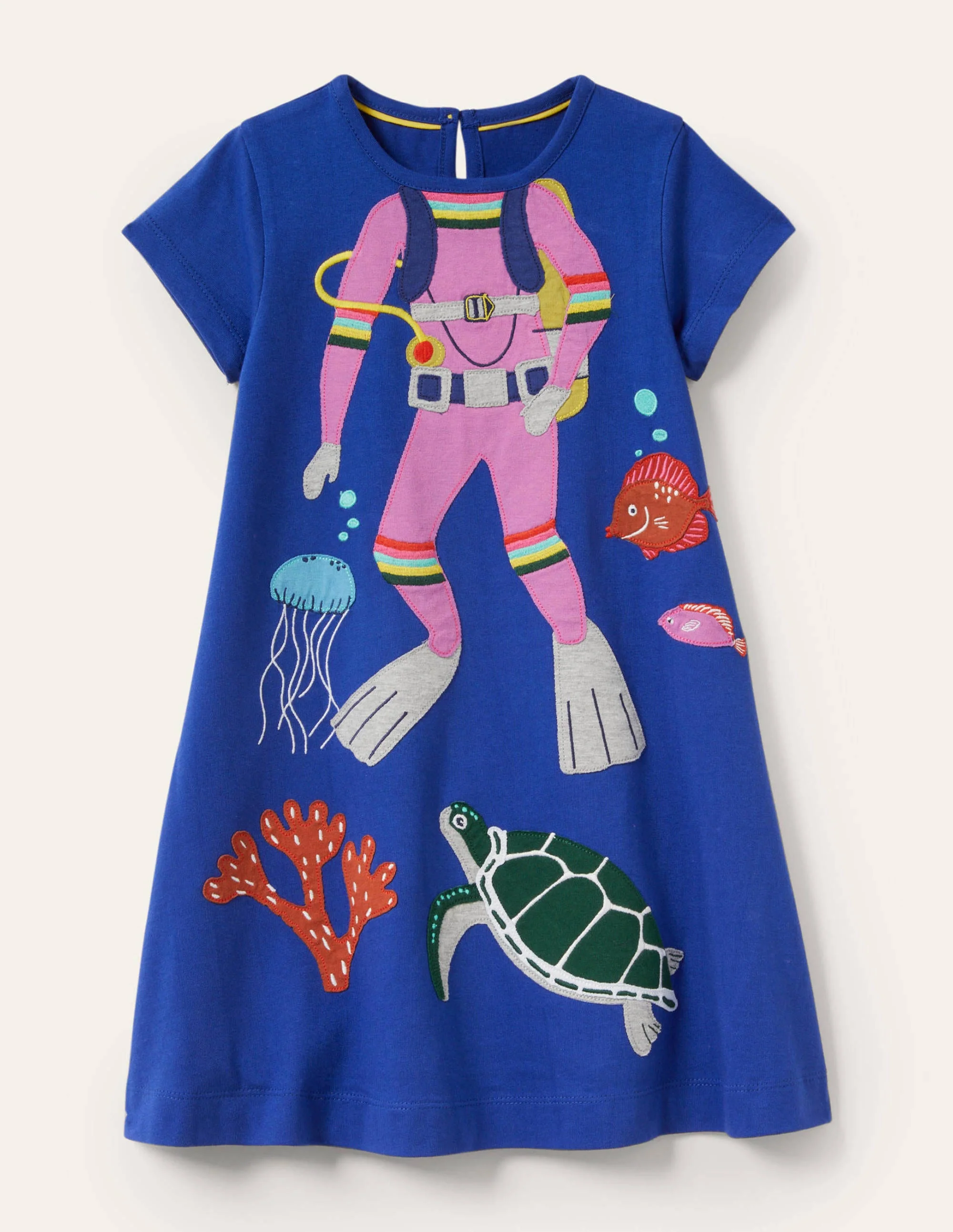 Fun Big Appliqué Dress-Blue Wave Diver