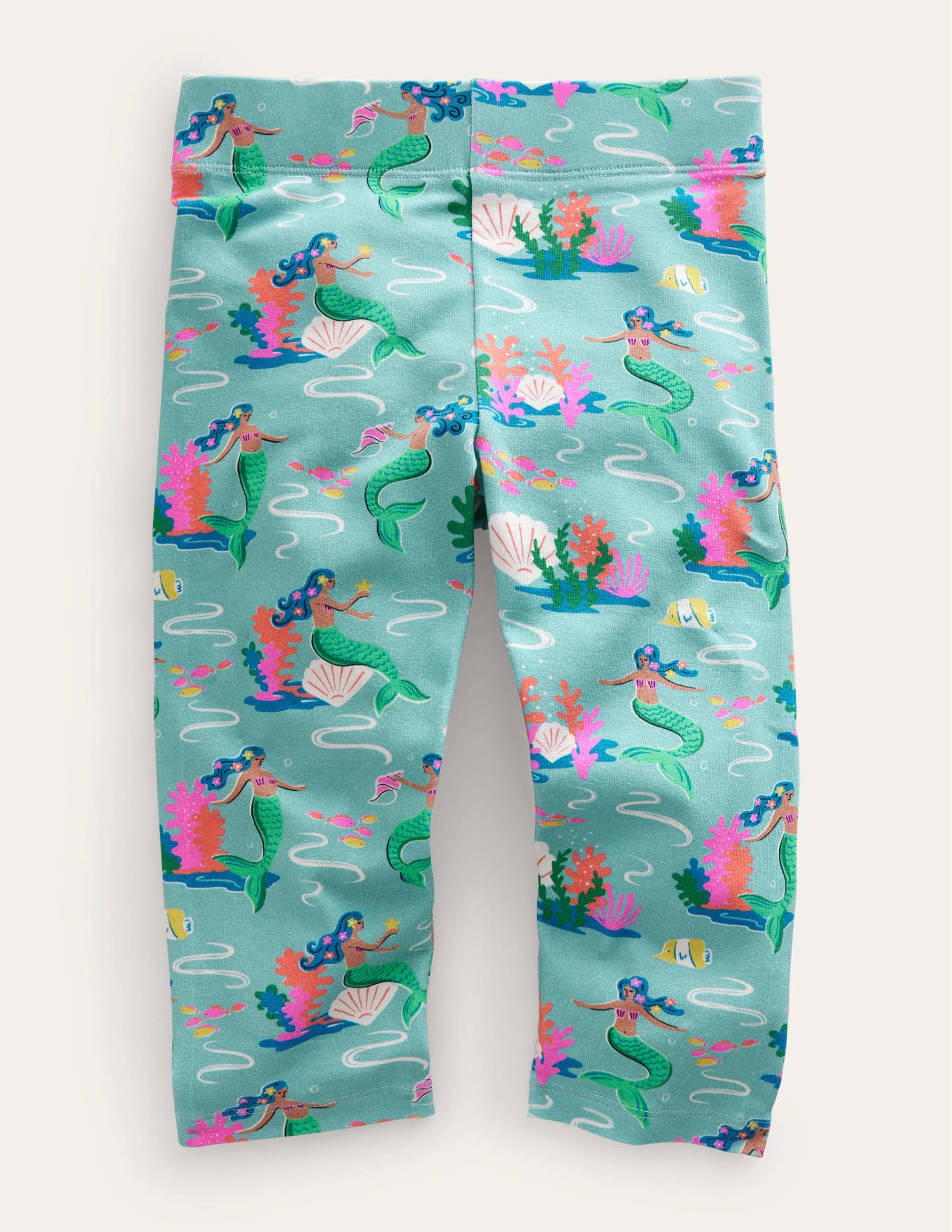 Fun Cropped Leggings-Aqua Sea Mermaids