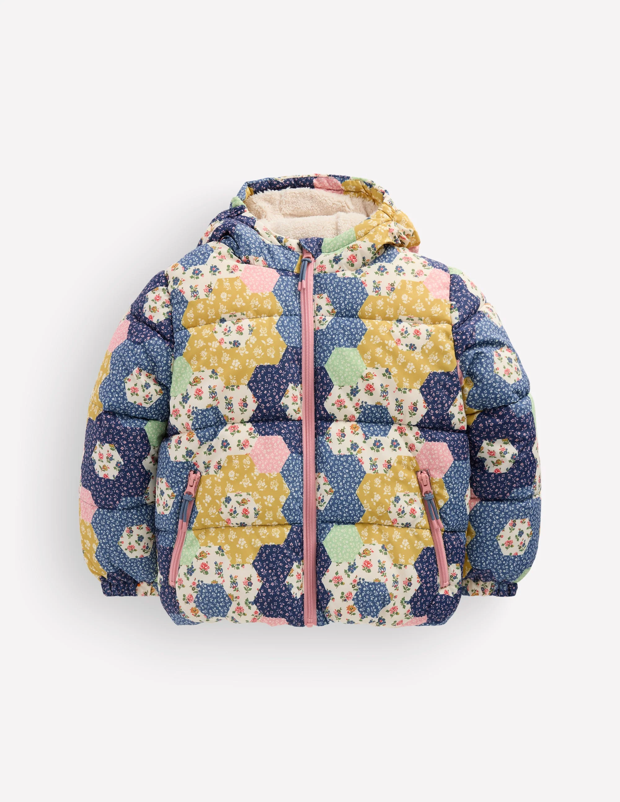 Fun Padded Coat-Patchwork Flowers