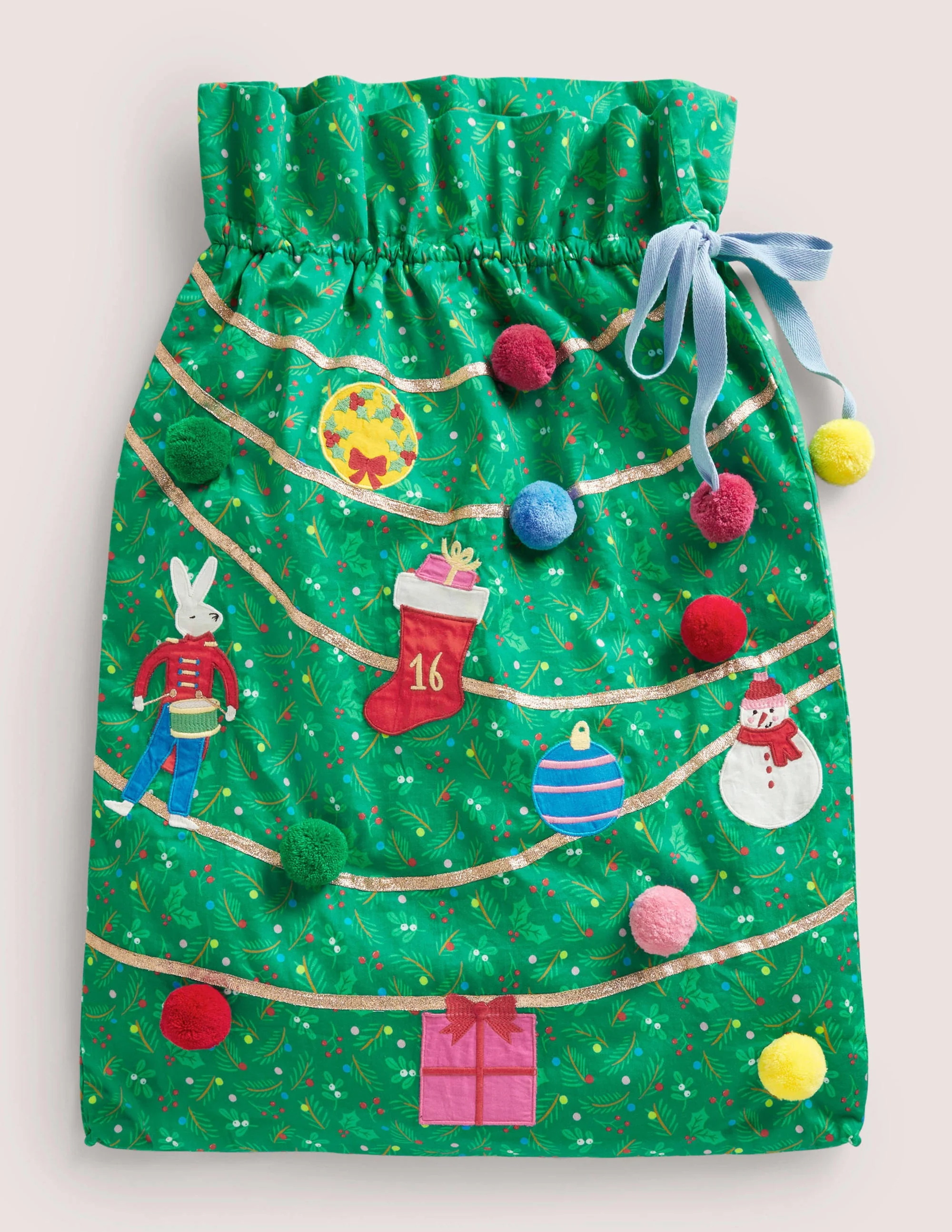 Green Embroidered Christmas Sack-Highland Green