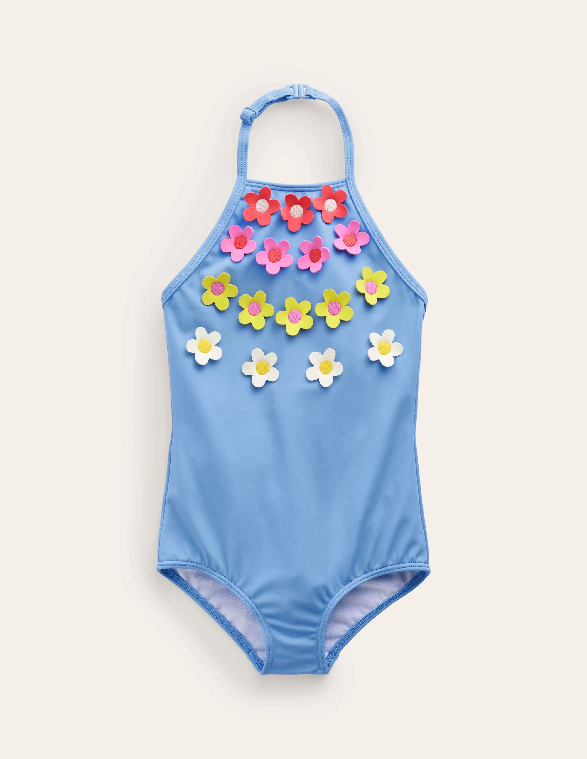 Halterneck Flutter Swimsuit-Blue Multi Flower