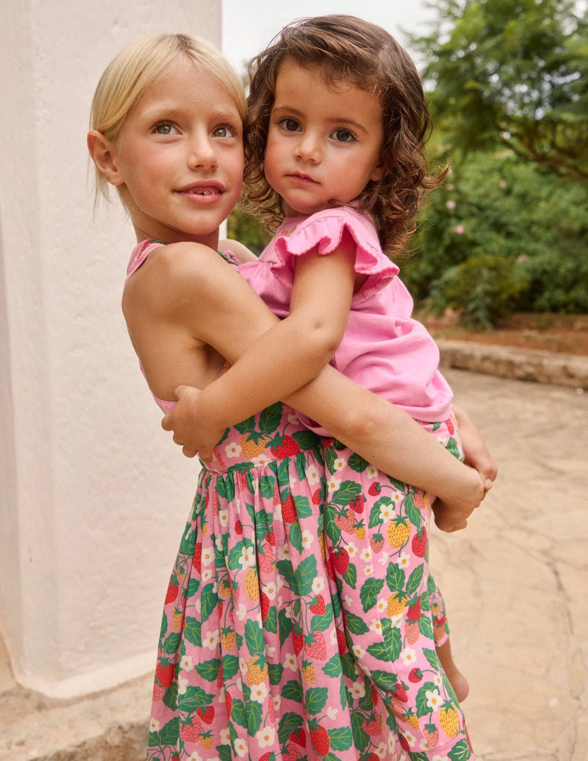 Harper Cross-Back Dress-Cosmos Pink Strawberry Patch - Image 6