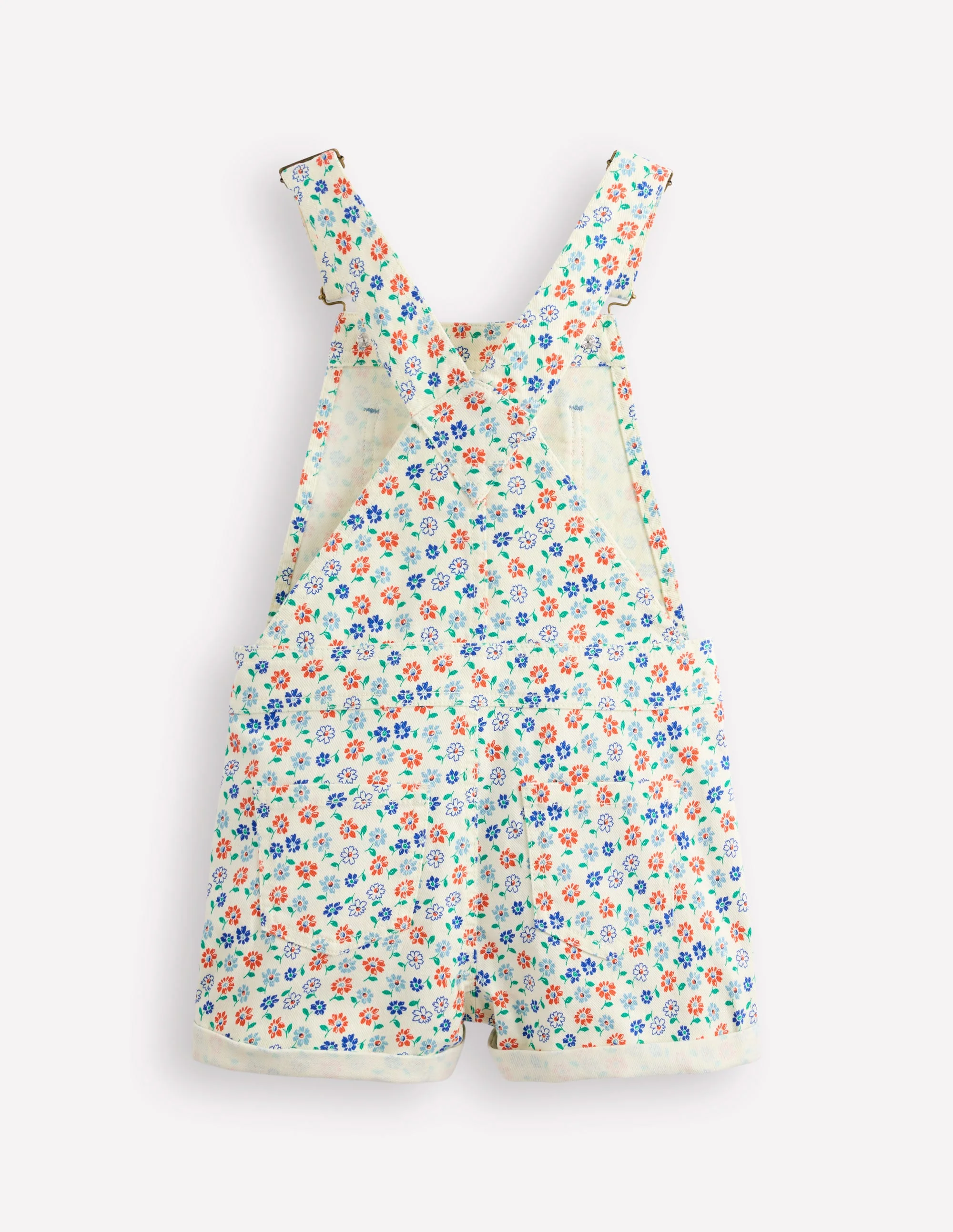 Heart Pocket Short Dungarees-Vanilla White Vintage Daisy - Image 2
