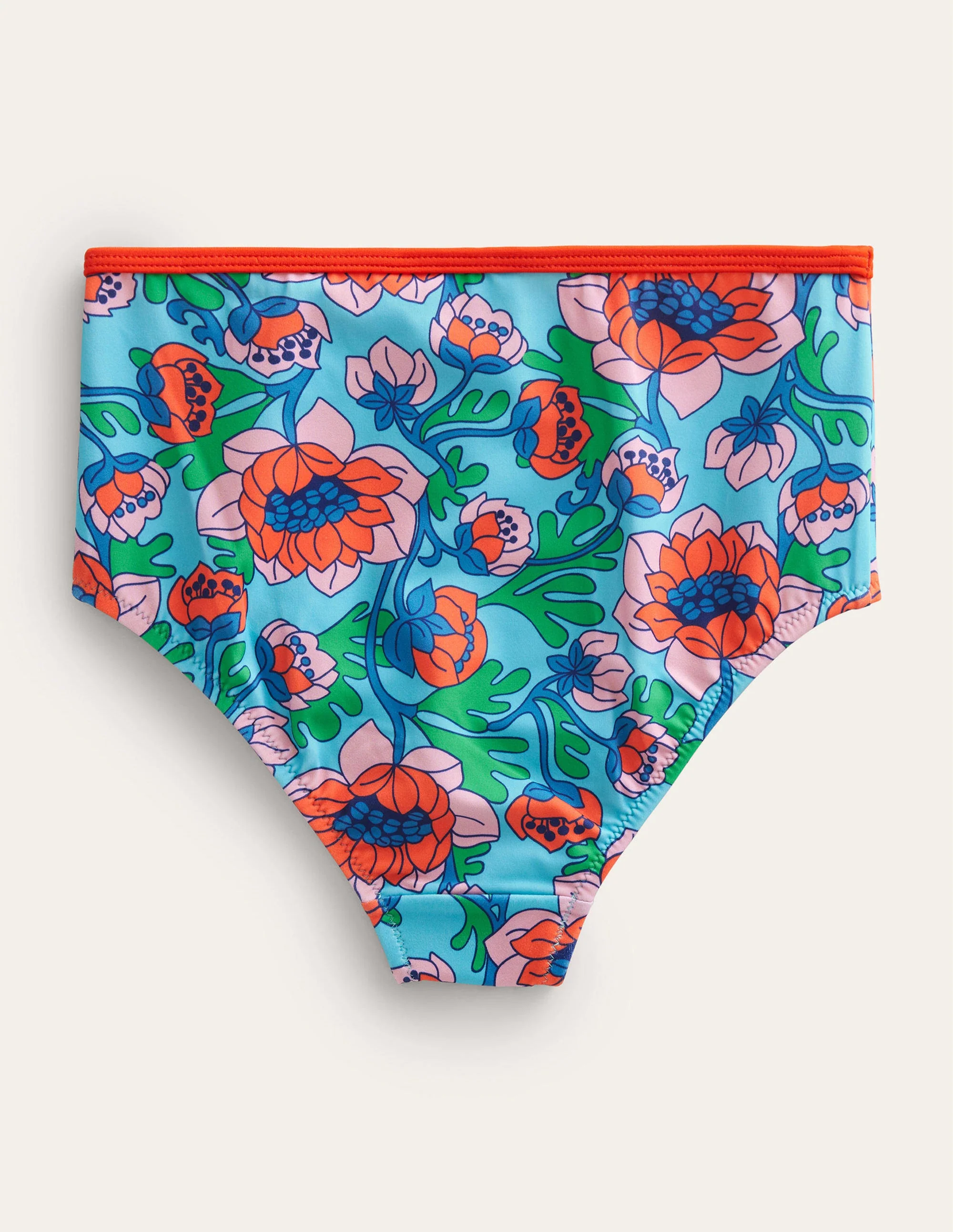High Waisted Bikini Bottoms-Red Poppy Spring Time Floral - Image 2