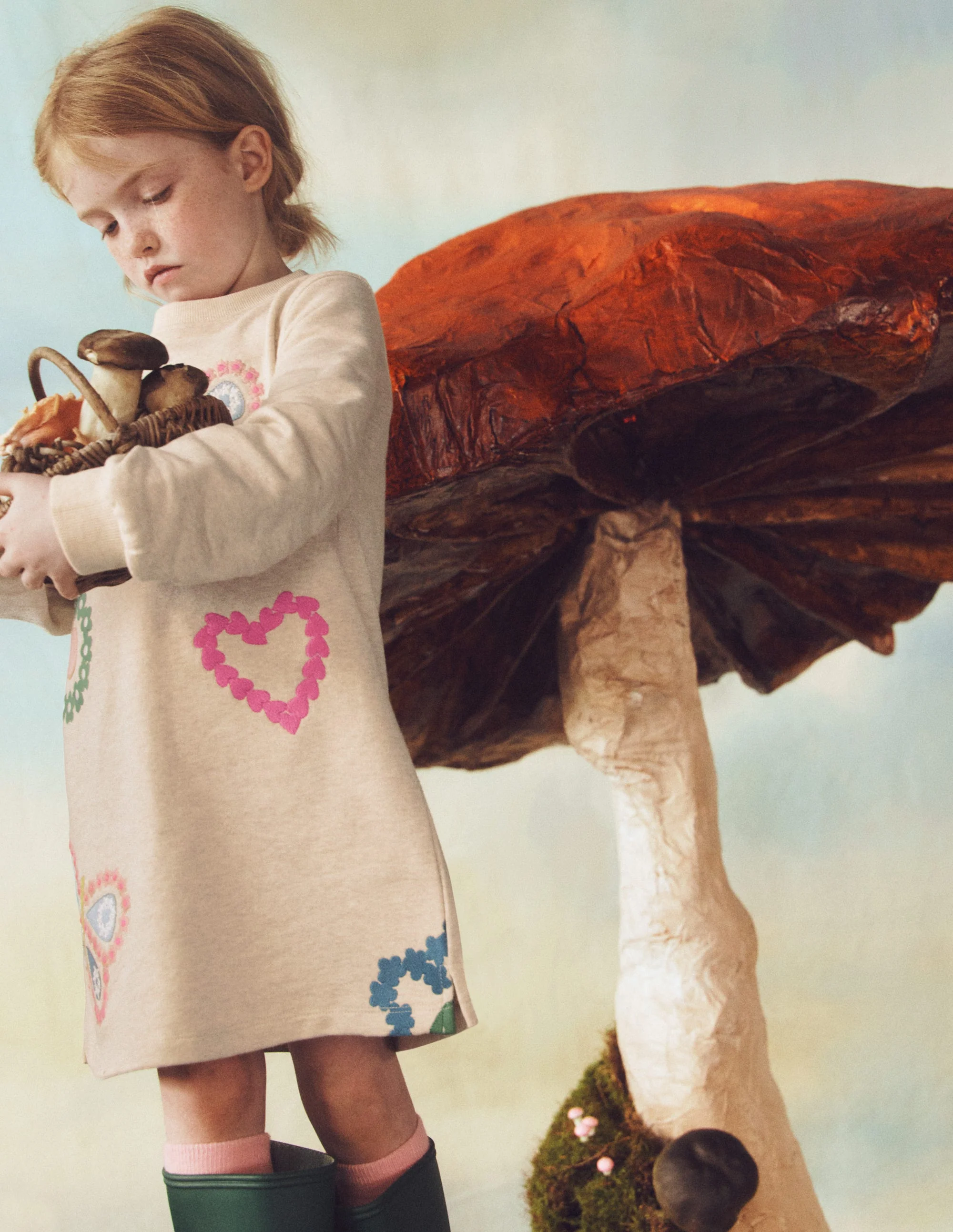 Ida Sweatshirt Appliqué Dress-Oatmeal Butterlies