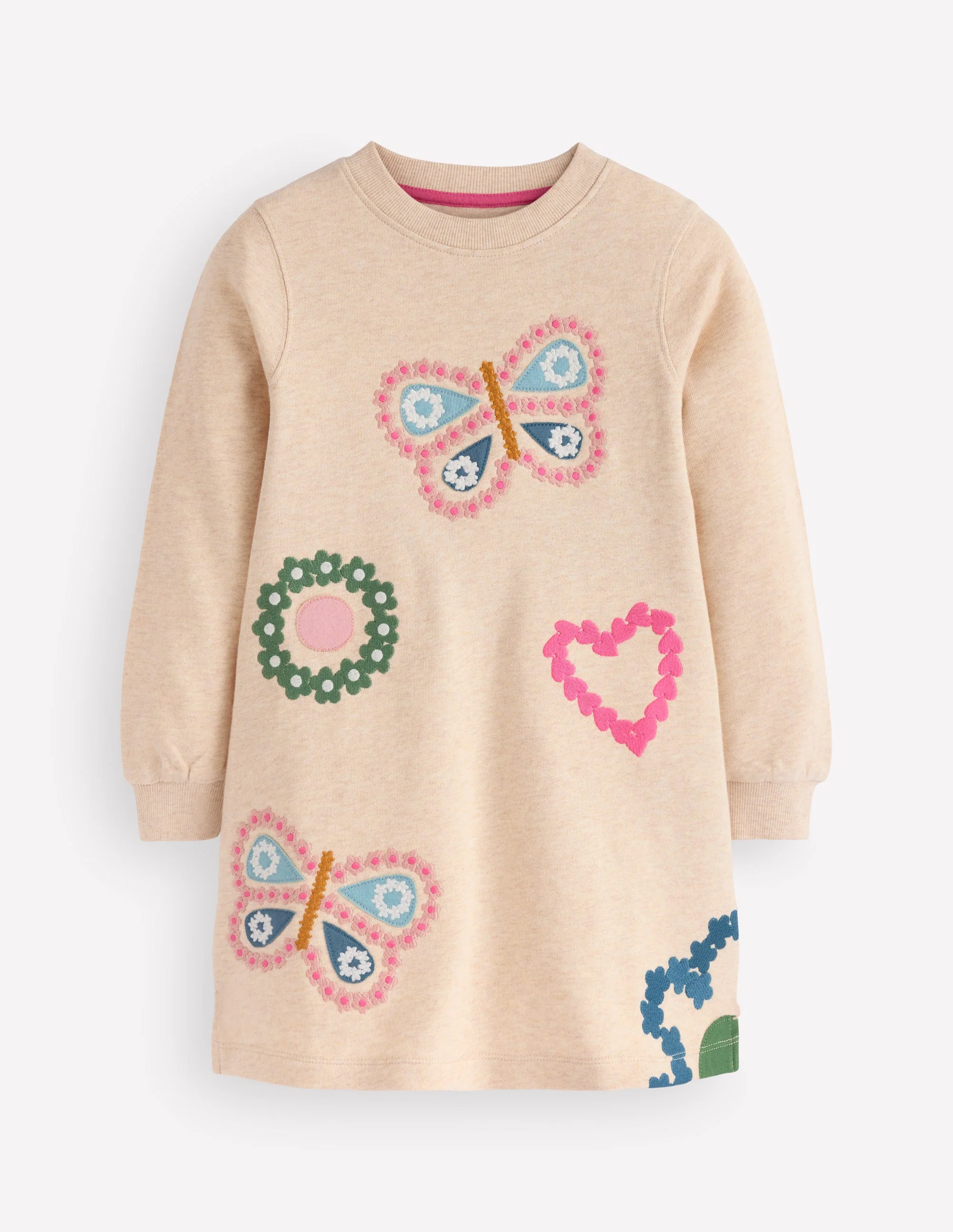 Ida Sweatshirt Appliqué Dress-Oatmeal Butterlies - Image 2