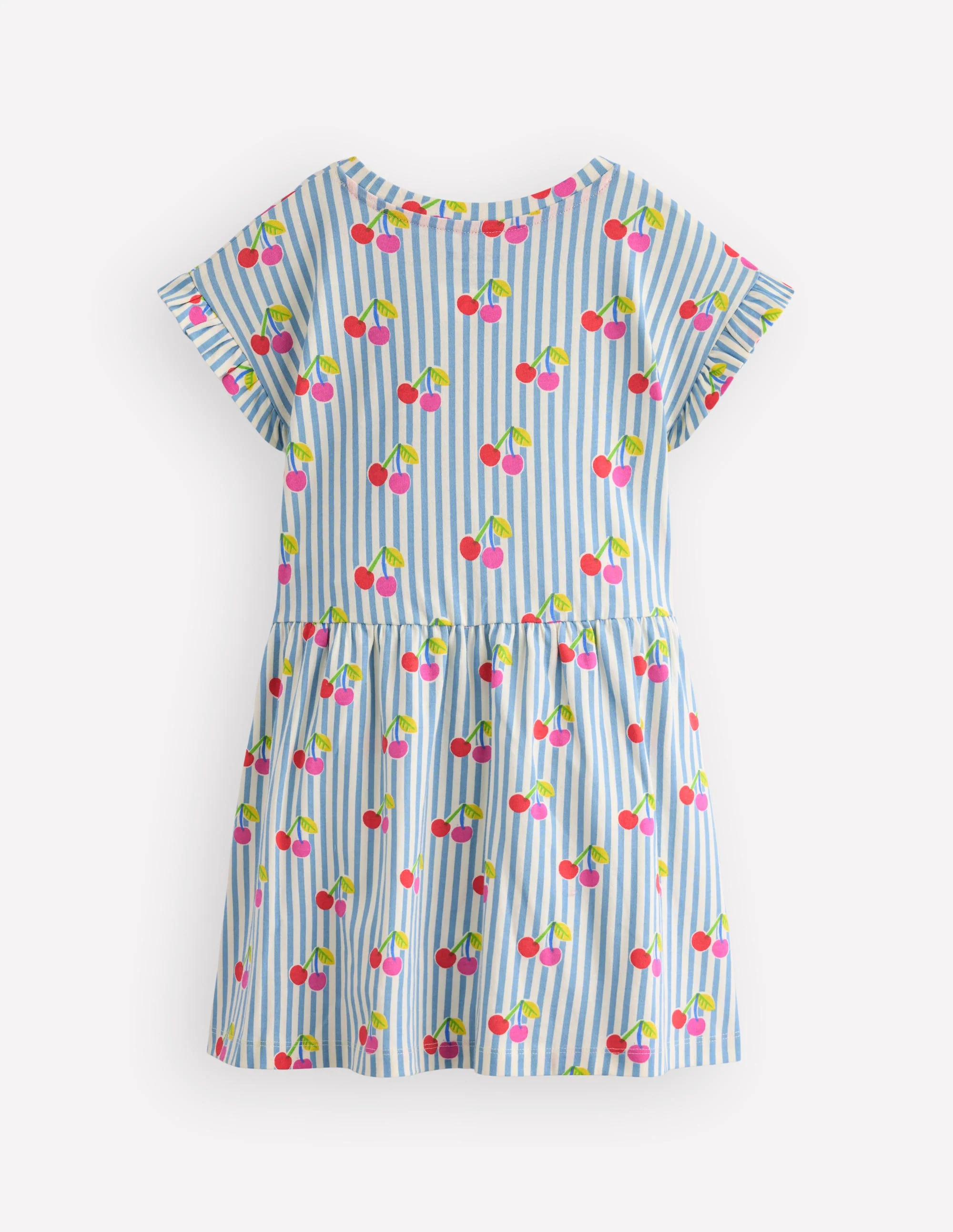 Jersey T-Shirt Dress-Blue Cherry Stripe - Image 3