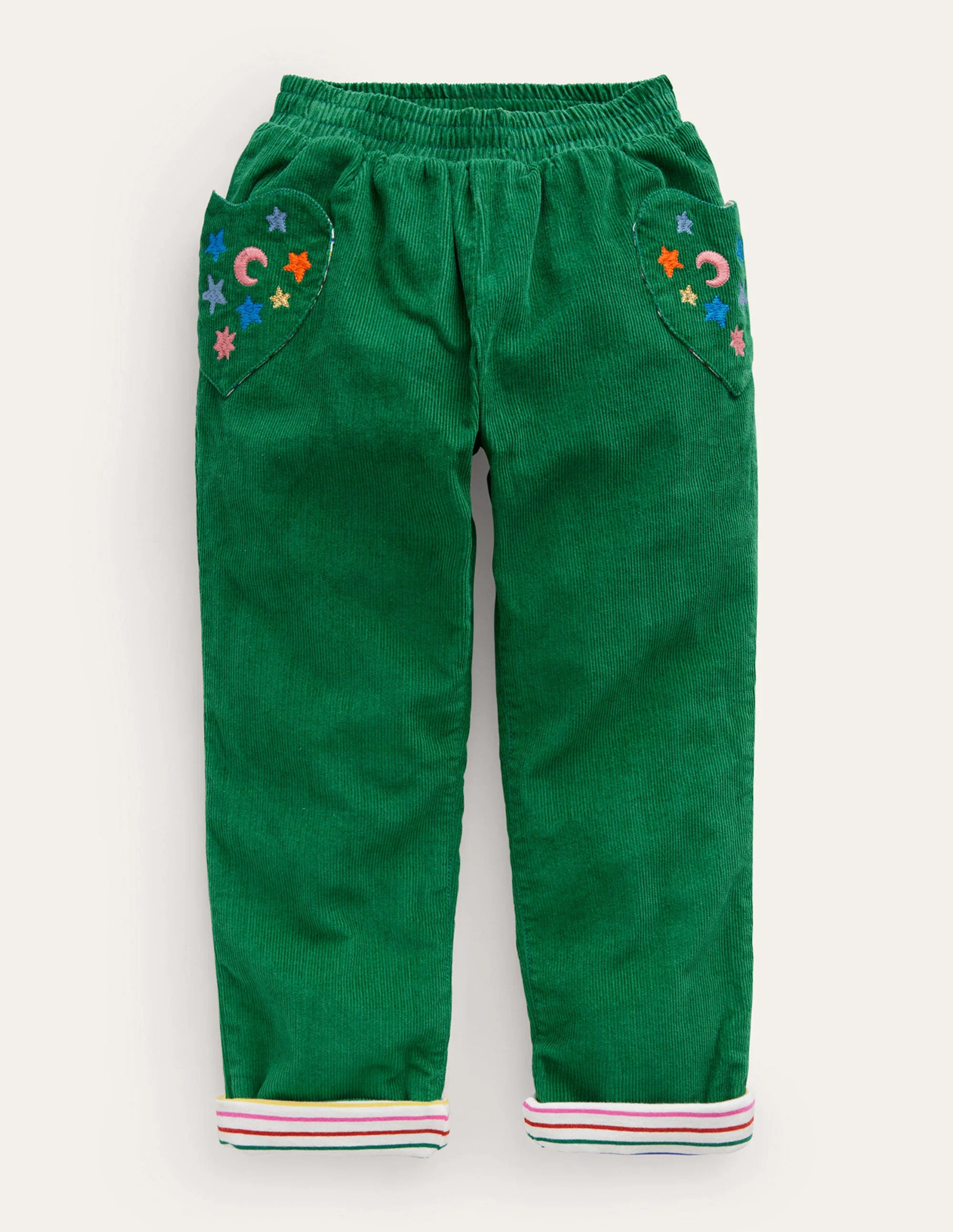 Lined Cord Pull-On Trousers-Deep Green