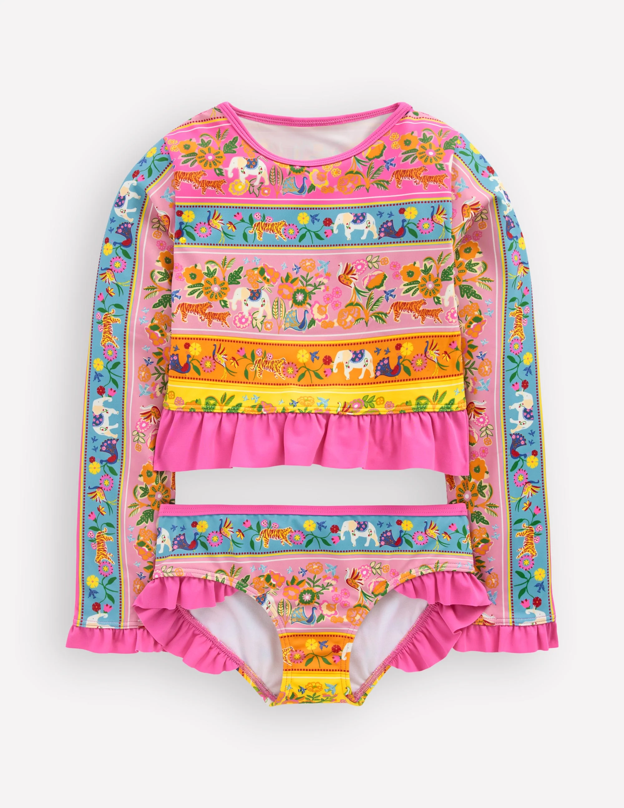 Long Sleeve Frill Set-Multi Tropical Animals
