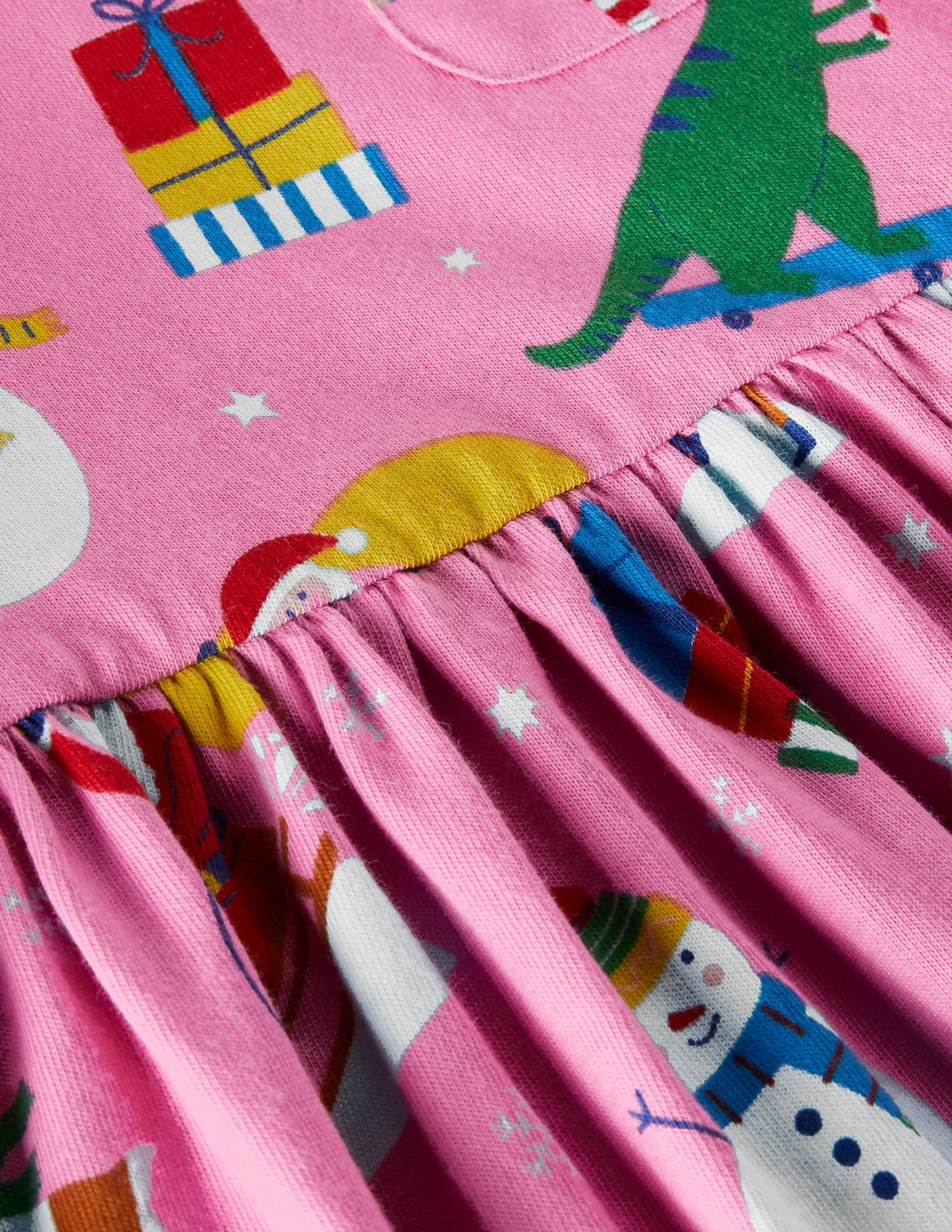 Long Sleeve Fun Jersey Dress-Petal Pink Festive Friends - Image 3