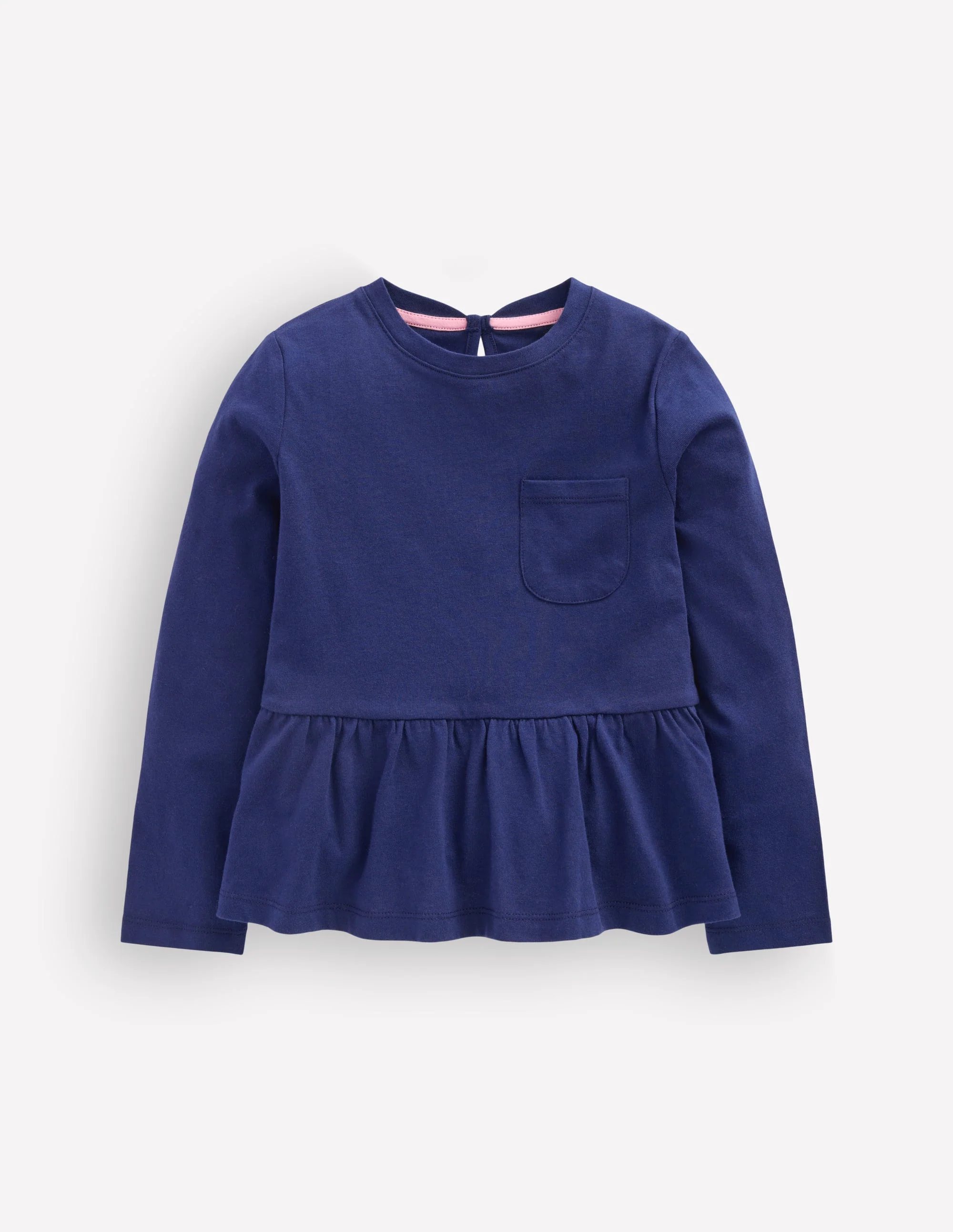 Long Sleeve Peplum Top-College Navy