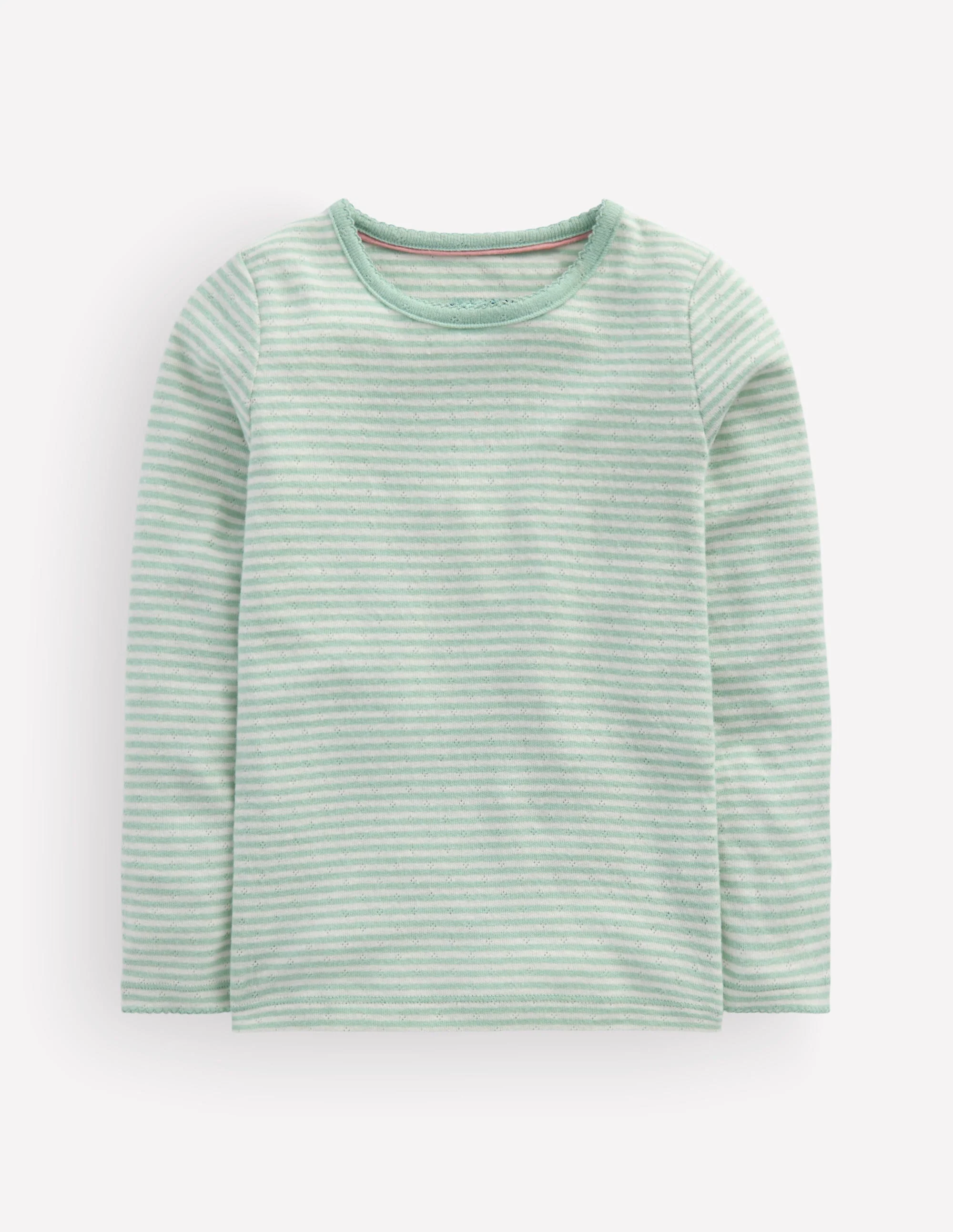 Long Sleeve Pointelle Top-Misty Blue Stripe