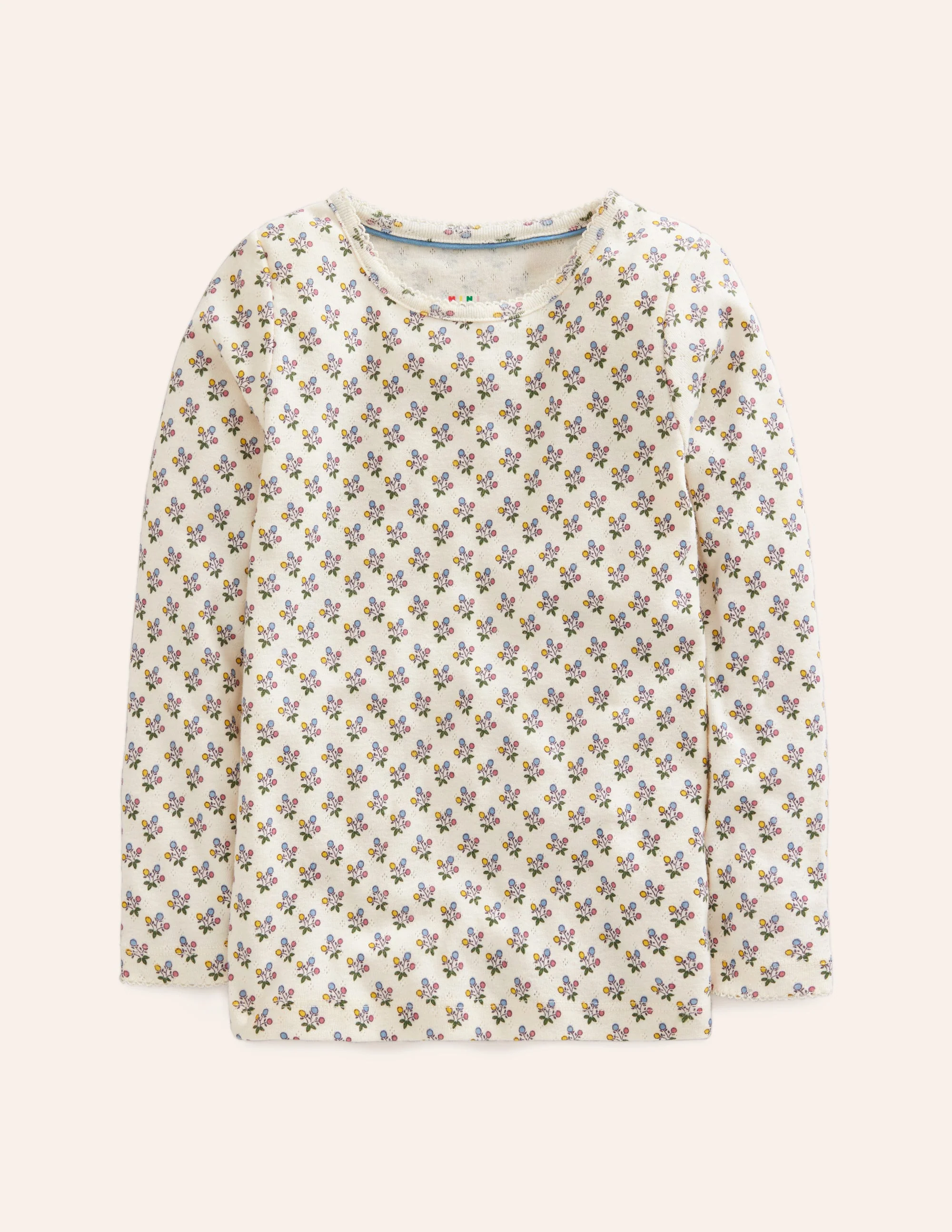 Long Sleeve Pointelle Top-Multi LIttle Stars