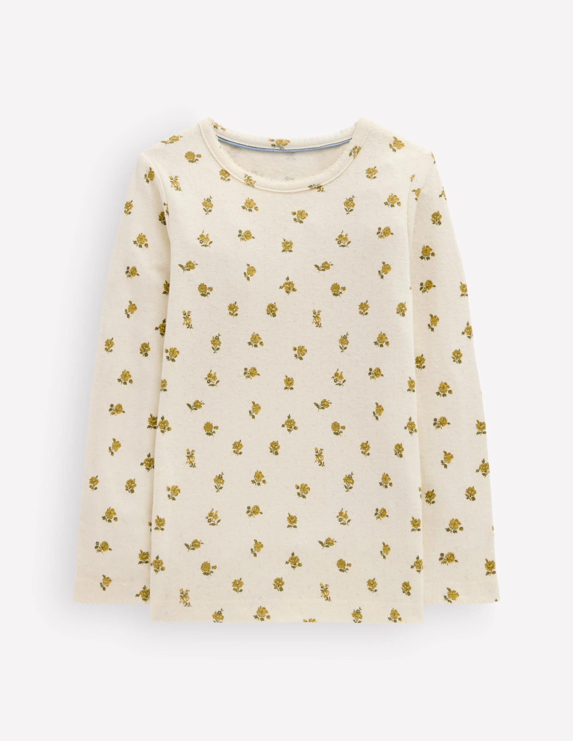 Long Sleeve Pointelle Top-Yellow Ditsy Floral