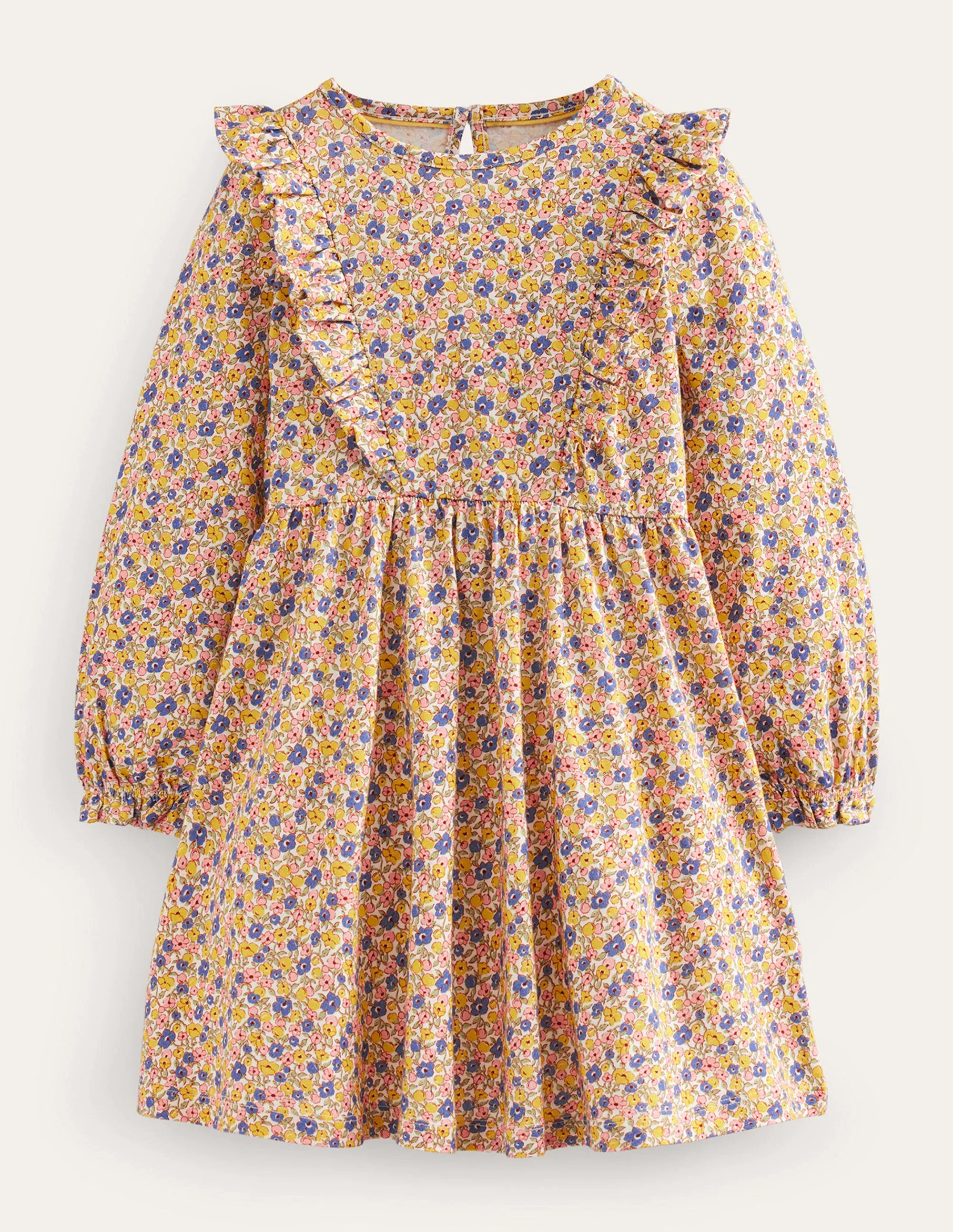 Long Sleeve Ruffle Dress-Multi Ditsy Floral