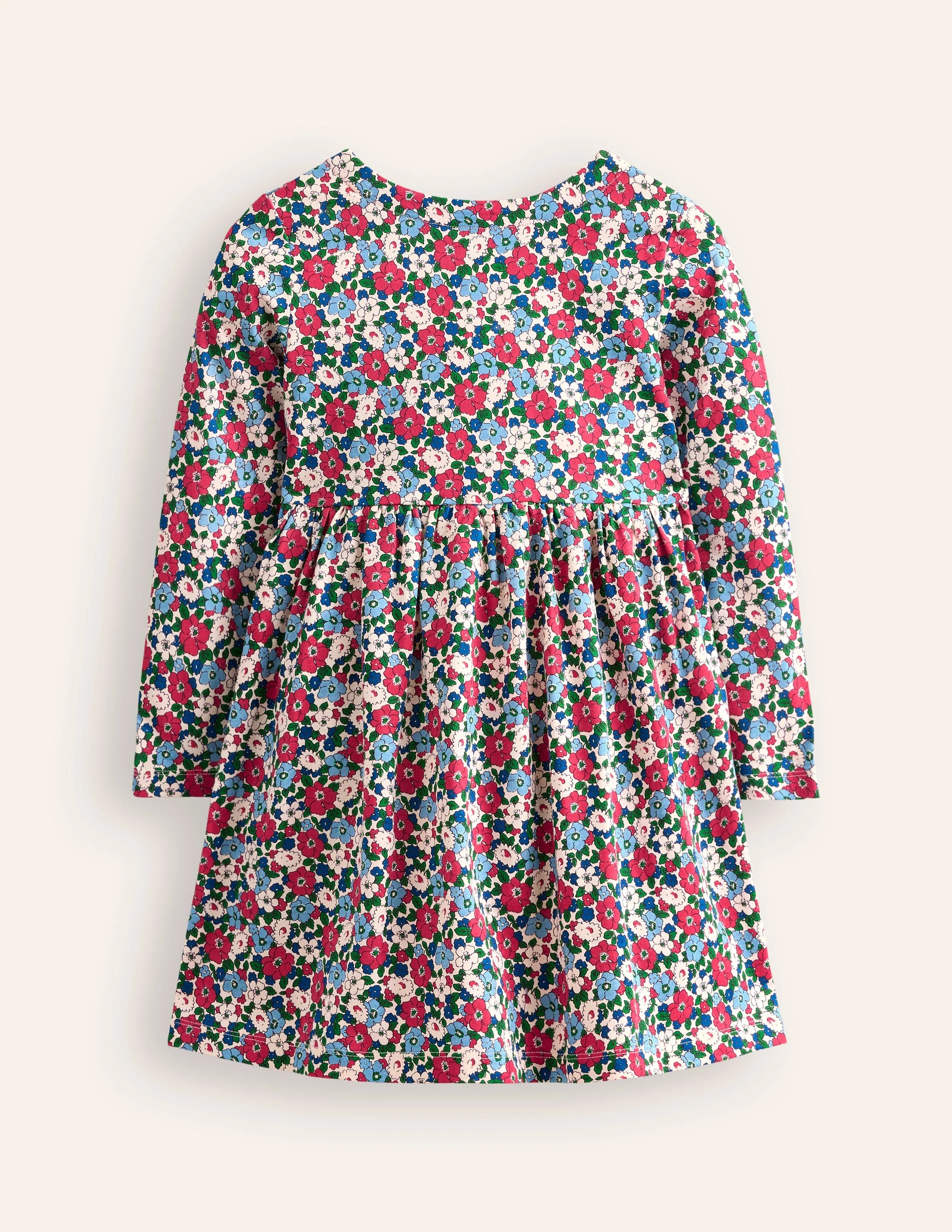 Long-Sleeved Fun Jersey Dress-Glacier Blue Winter Floral - Image 2
