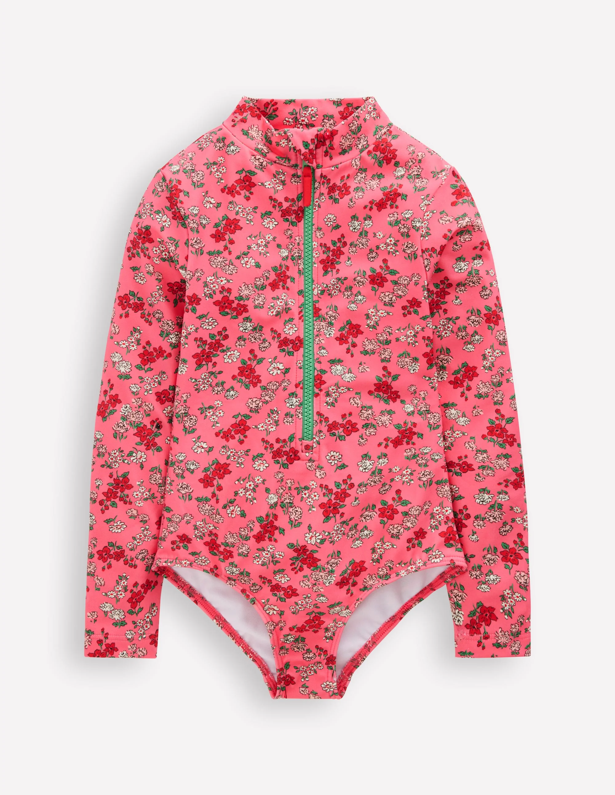 Long-sleeved Swimsuit-Salmon Pink Meadow Floral