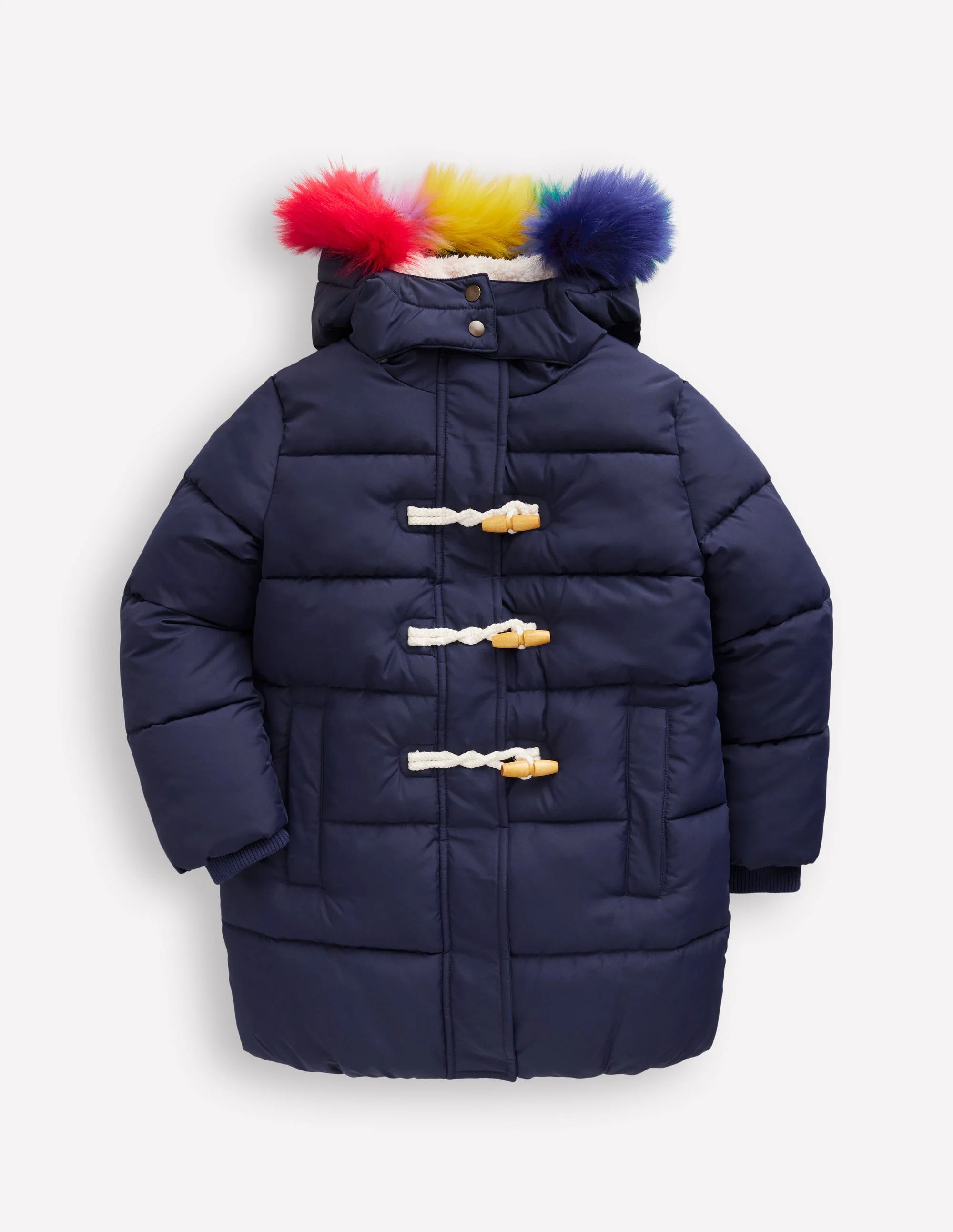 Longline Padded Coat-College Navy Rainbow Fur - Image 2